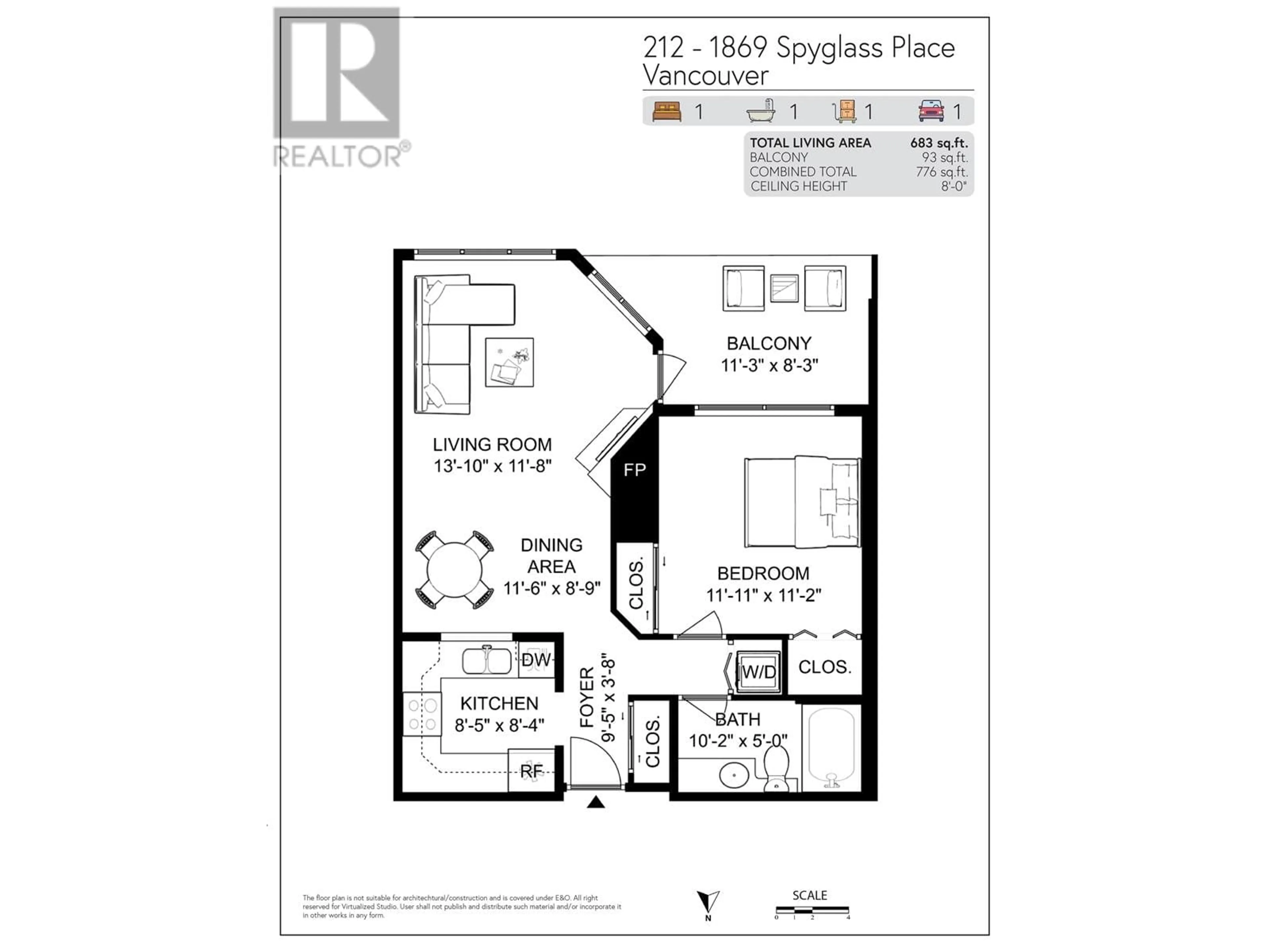 Floor plan for 212 1869 SPYGLASS PLACE, Vancouver British Columbia V5Z4K7