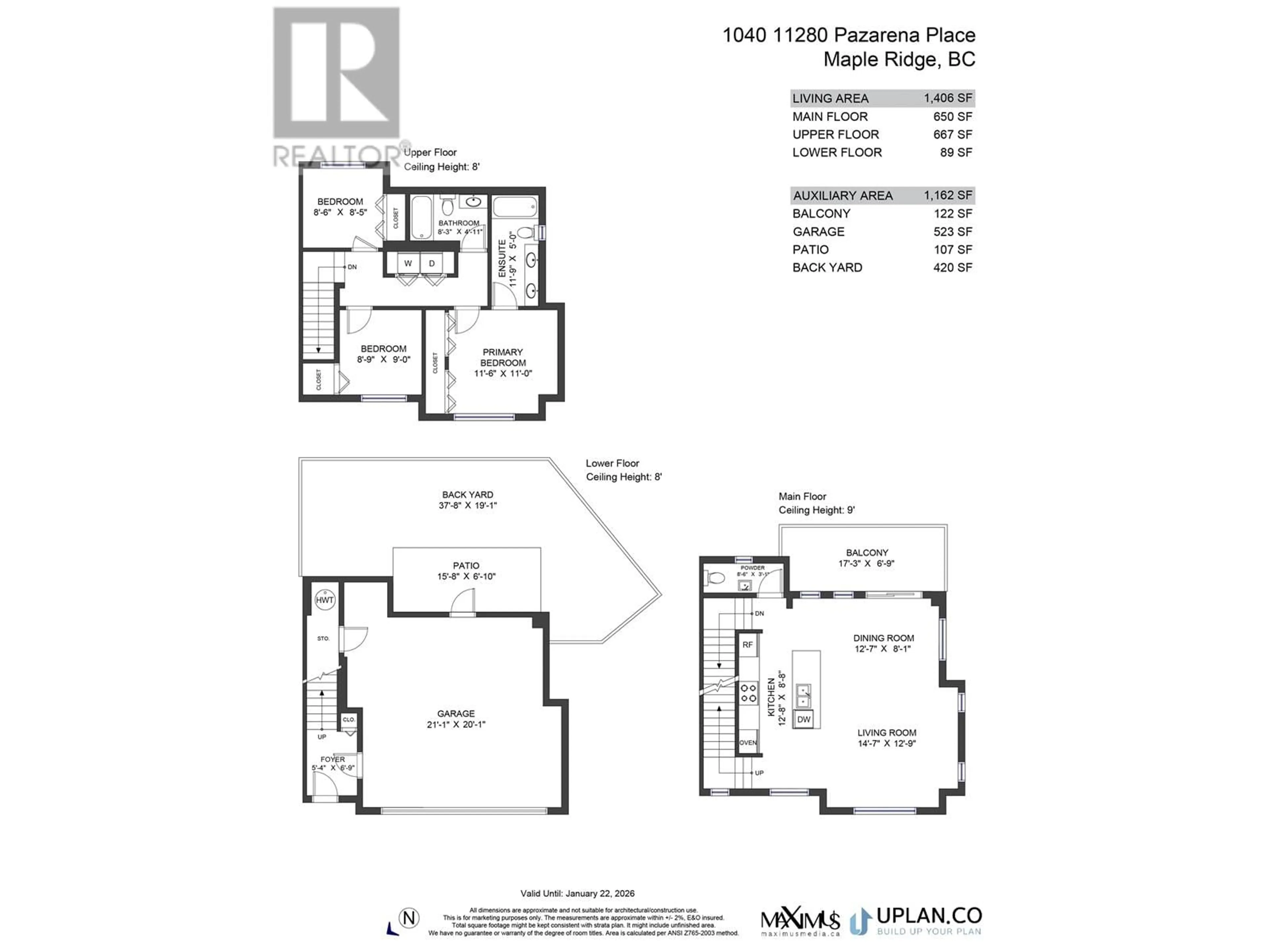 Floor plan for 1040 11280 PAZARENA PLACE, Maple Ridge British Columbia V2X4K9