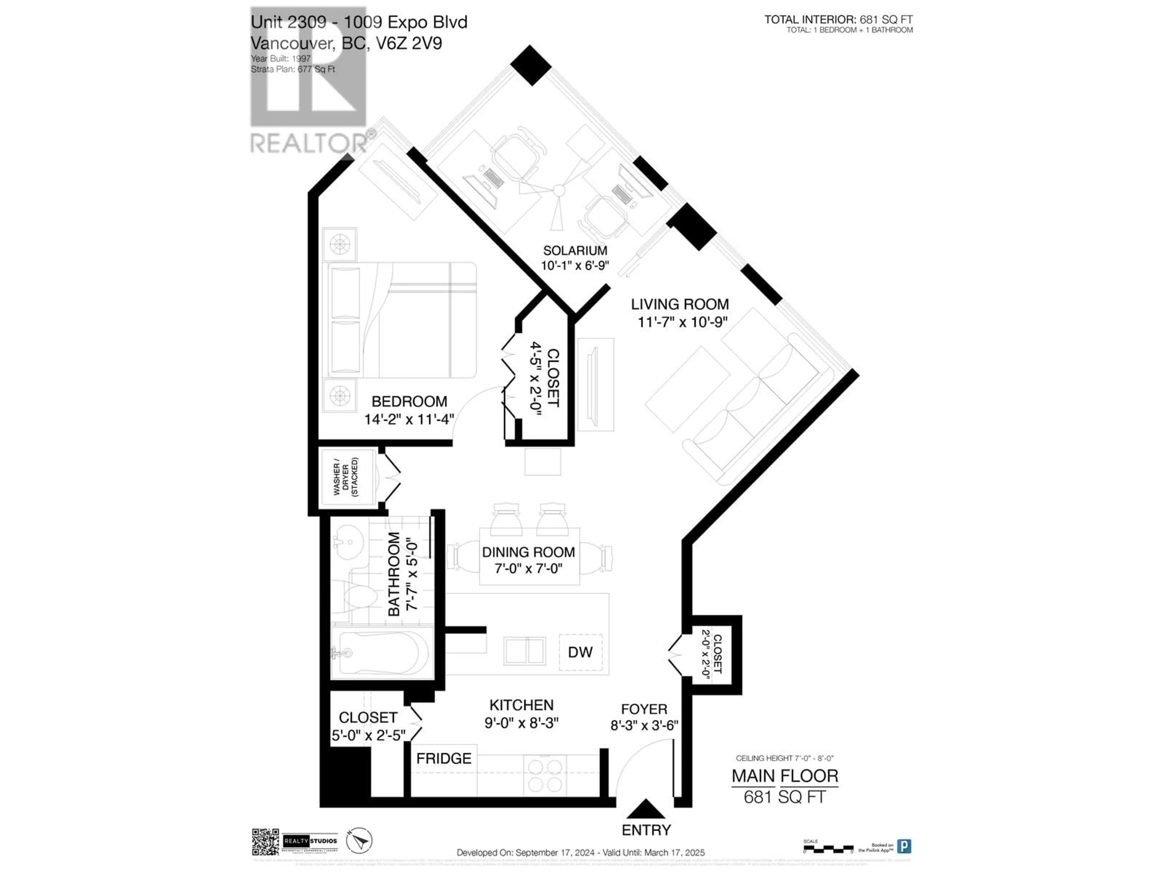 Floor plan for 2309 1009 EXPO BOULEVARD, Vancouver British Columbia V6Z2V9