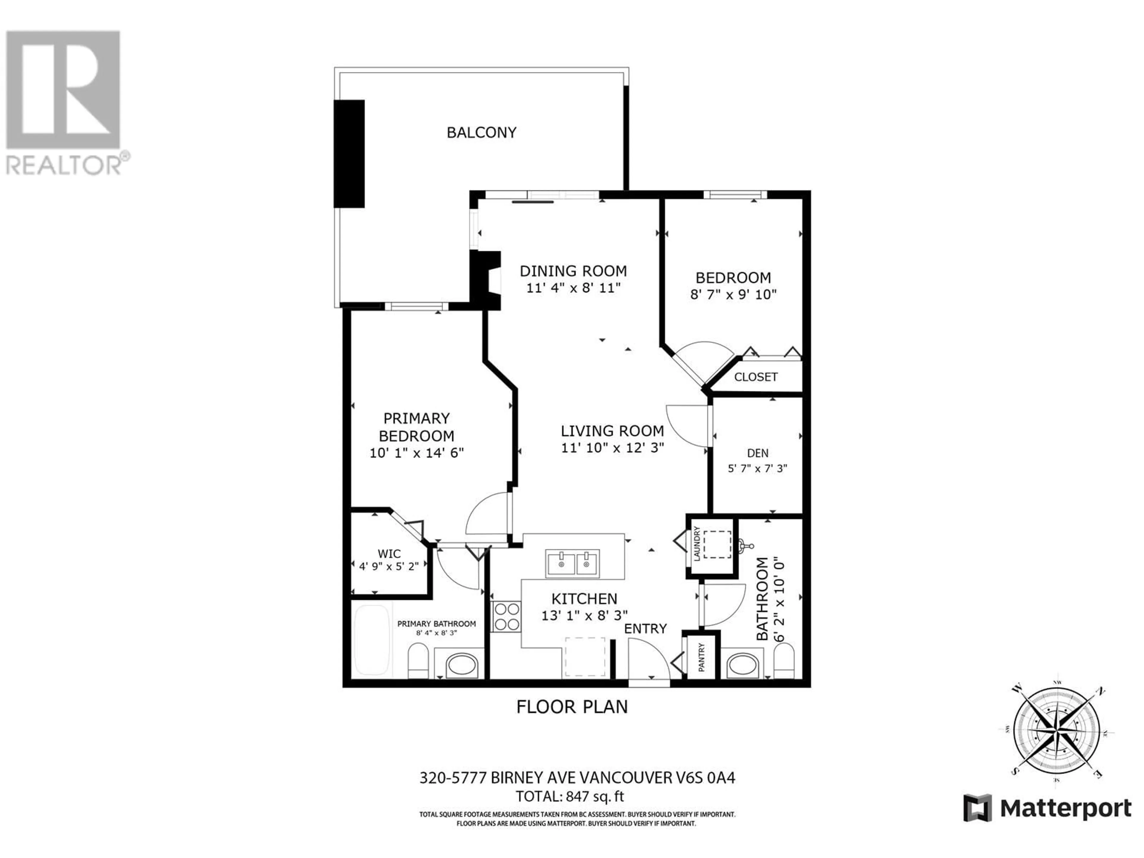 Floor plan for 320 5777 BIRNEY AVENUE, Vancouver British Columbia V6S0A4