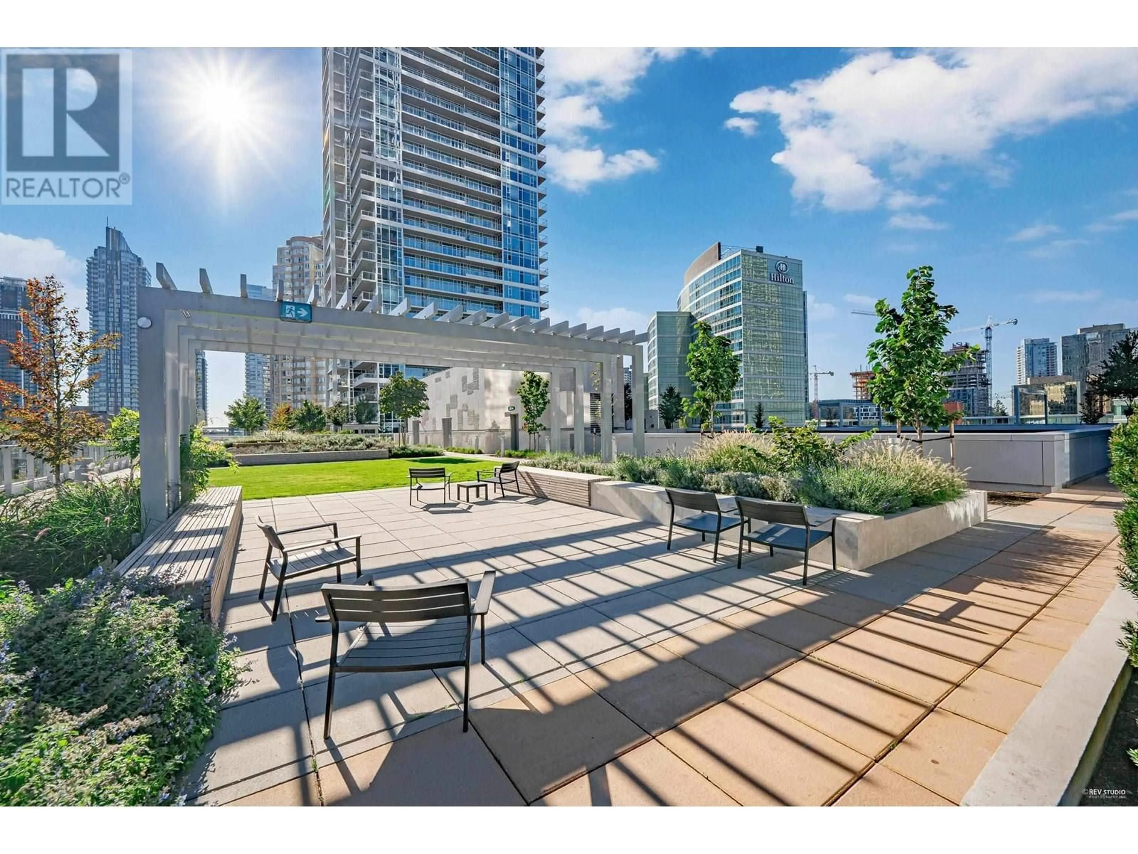 Patio, city buildings view from balcony for 702 6000 MCKAY AVENUE, Burnaby British Columbia V5H0K2