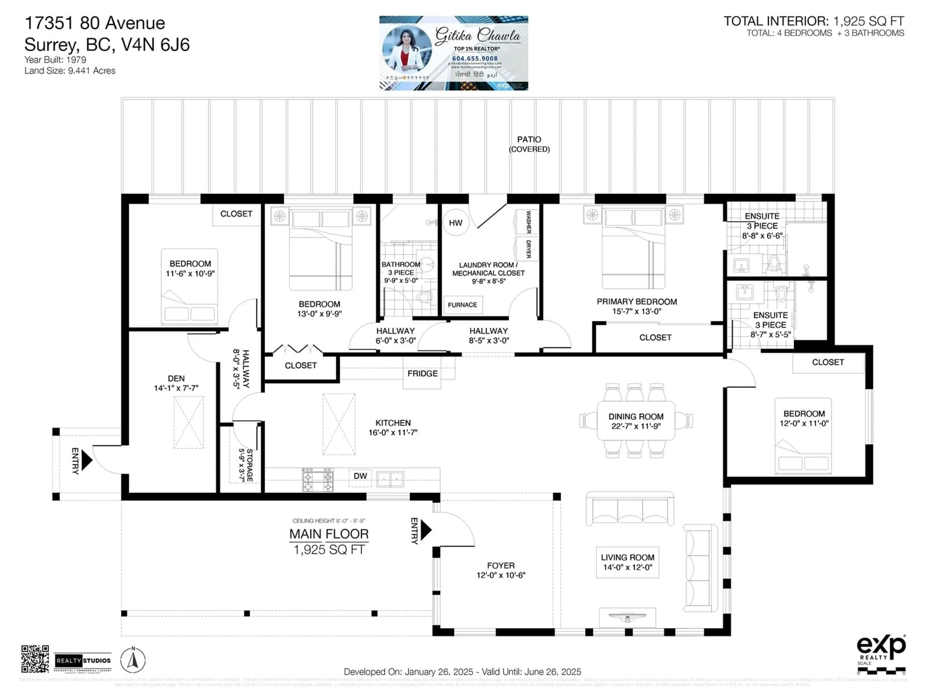 Floor plan for 17351 80, Surrey British Columbia V4N6J6