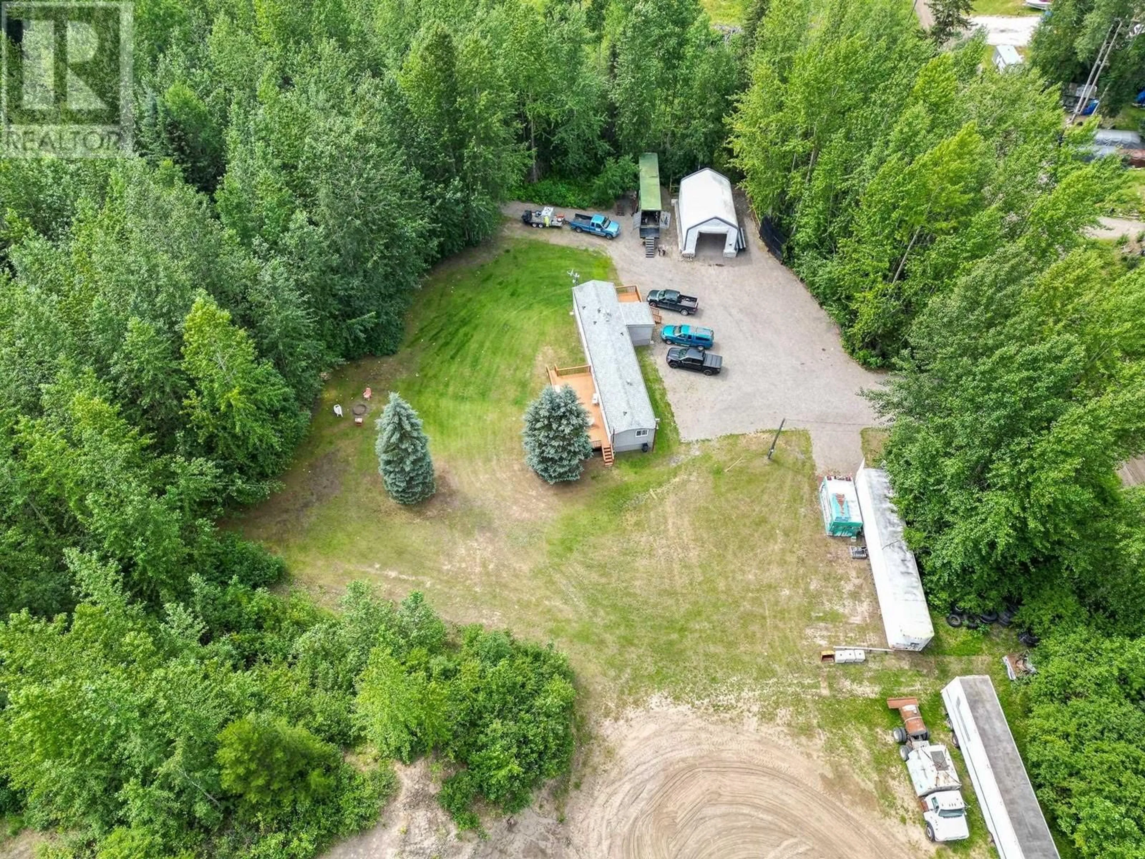 A pic from outside/outdoor area/front of a property/back of a property/a pic from drone, forest/trees view for 1729 FRASER FLATS ROAD, Prince George British Columbia V2K5S4