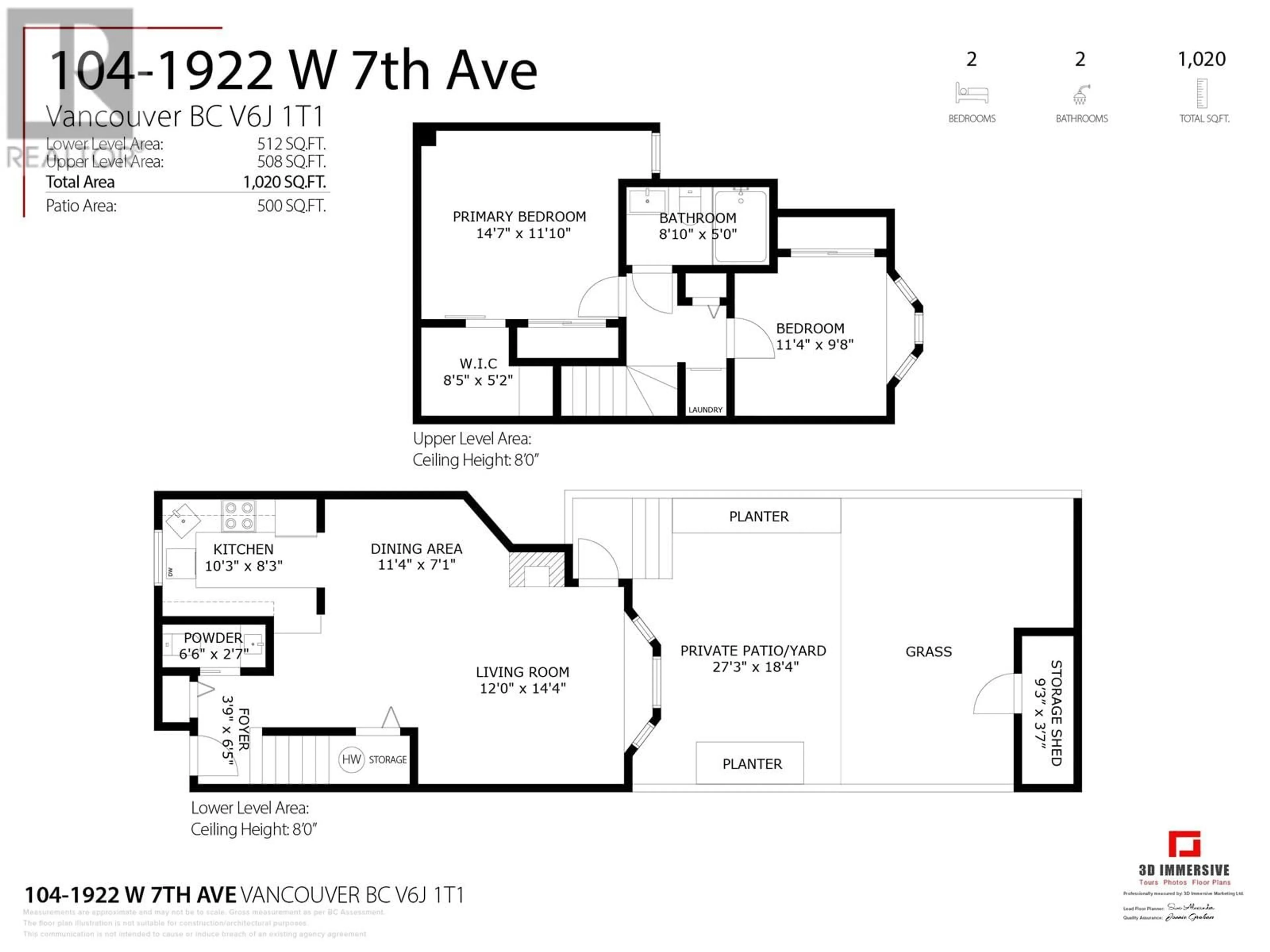 Floor plan for 104 1922 W 7TH AVENUE, Vancouver British Columbia V6J1T1