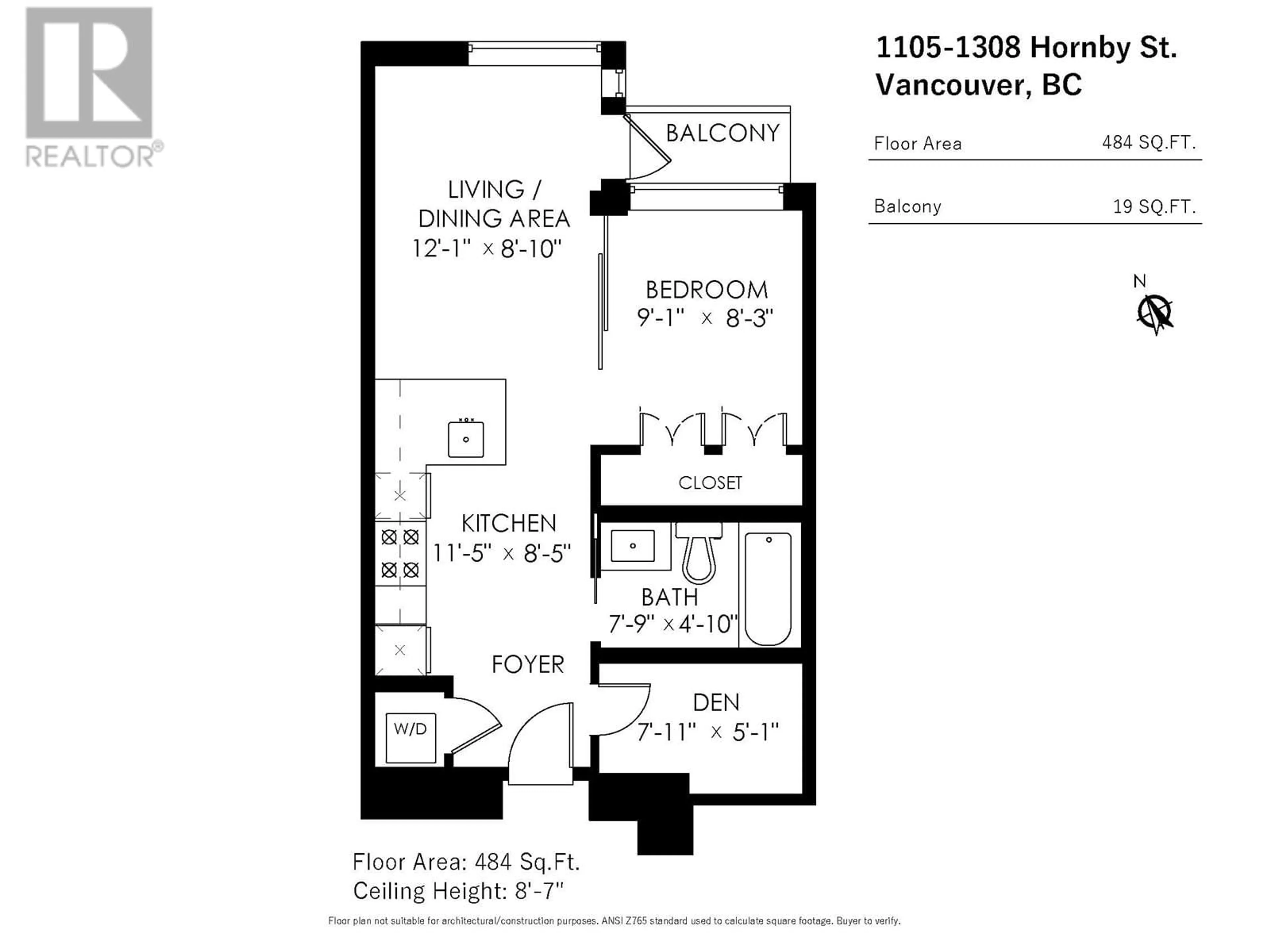 Floor plan for 1105 1308 HORNBY STREET, Vancouver British Columbia V6Z0C5