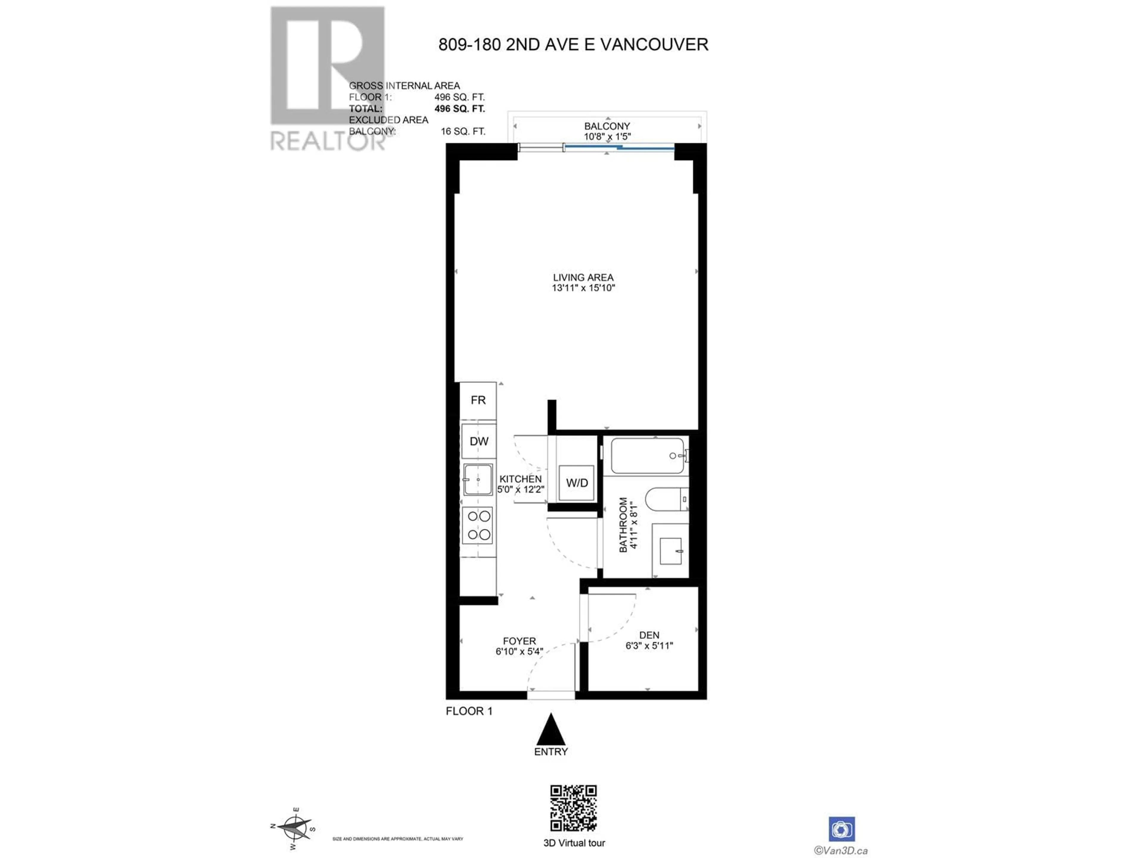 Floor plan for 809 180 E 2ND AVENUE, Vancouver British Columbia V5T0K4