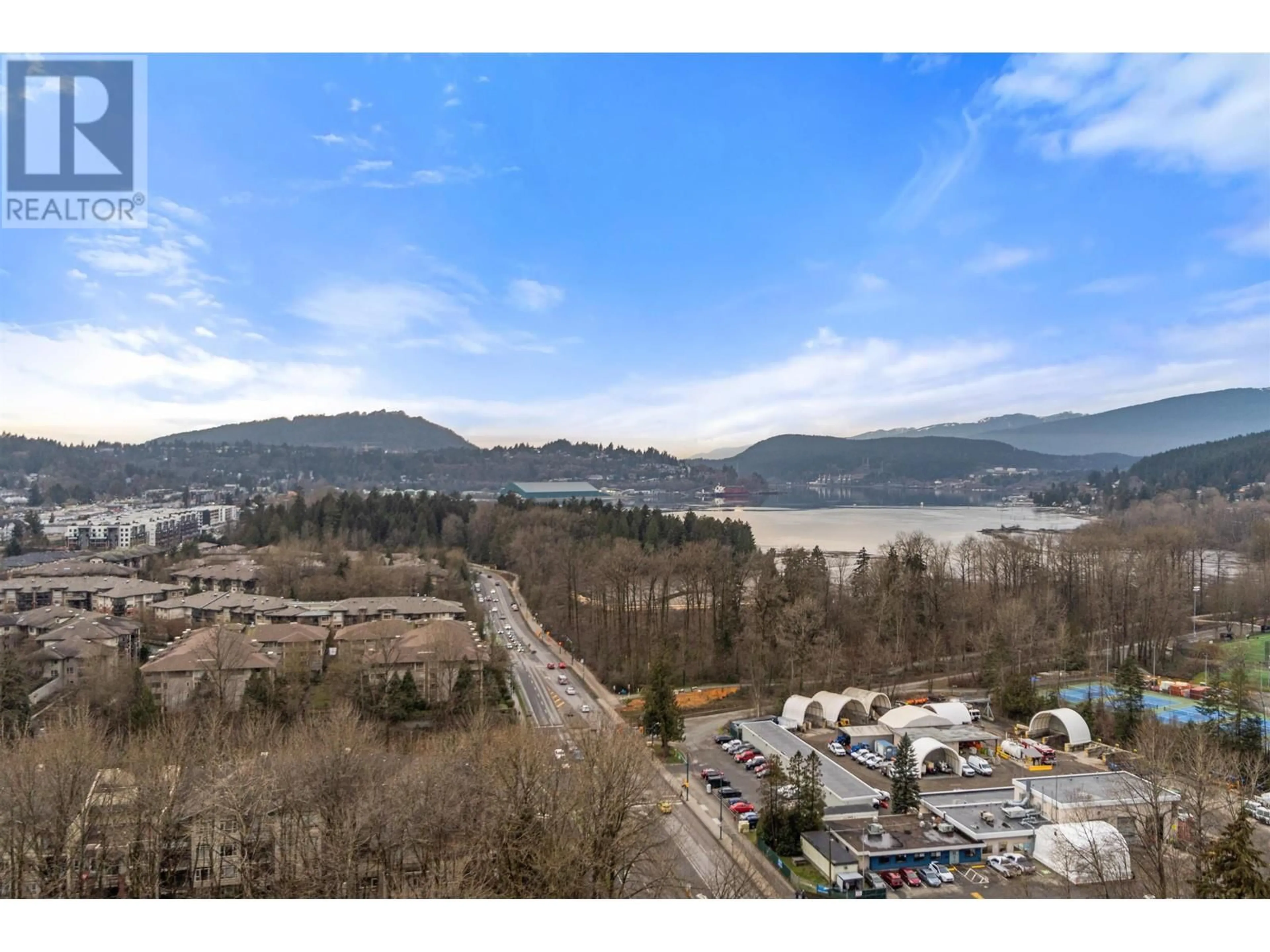 A pic from outside/outdoor area/front of a property/back of a property/a pic from drone, water/lake/river/ocean view for 2005 110 BREW STREET, Port Moody British Columbia V3H0E4