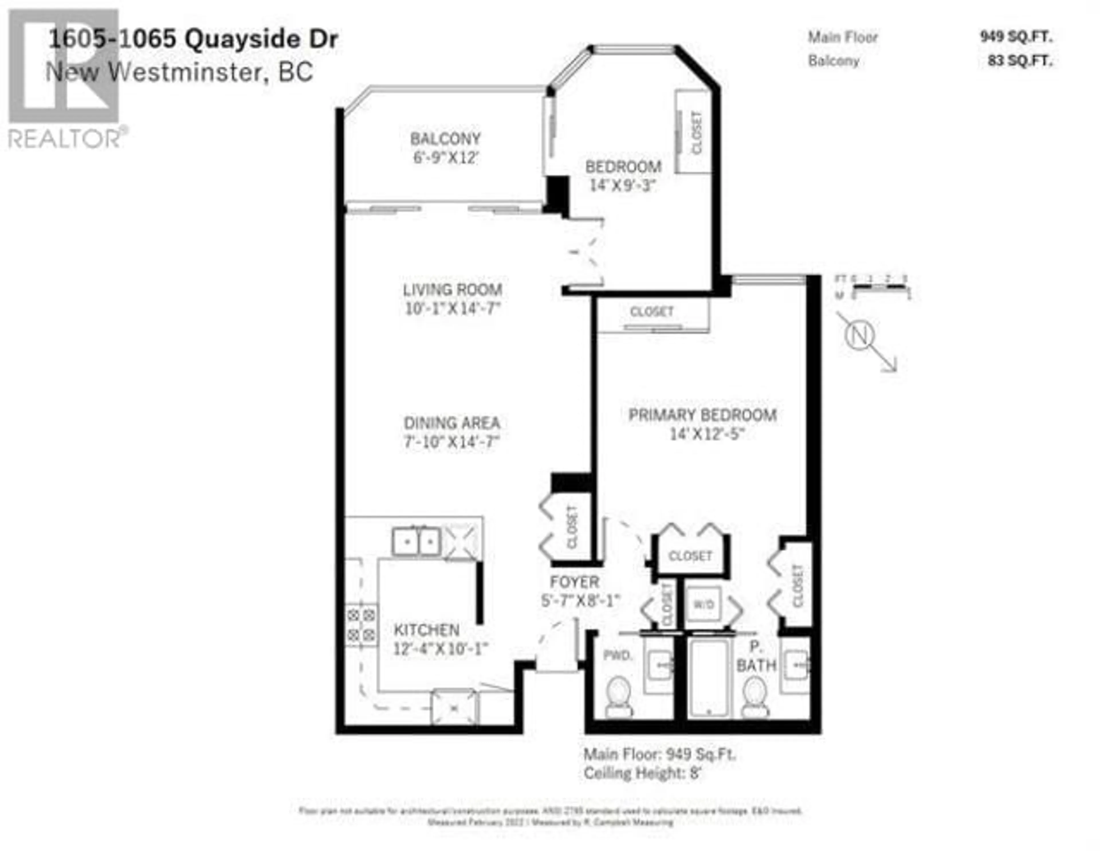 Floor plan for 1605 1065 QUAYSIDE DRIVE, New Westminster British Columbia V3M1C5