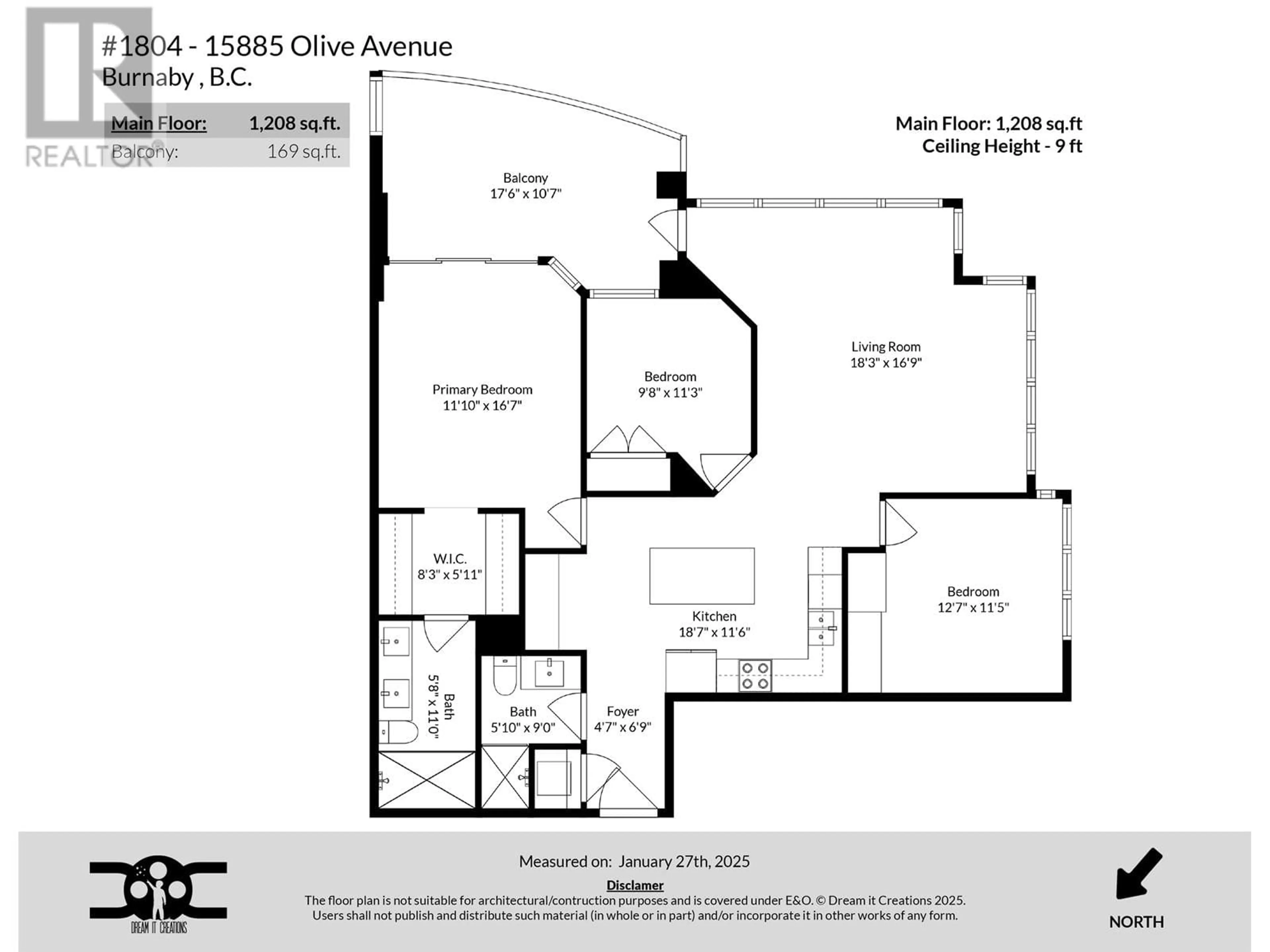 Floor plan for 1804 5885 OLIVE AVENUE, Burnaby British Columbia V5H4N8