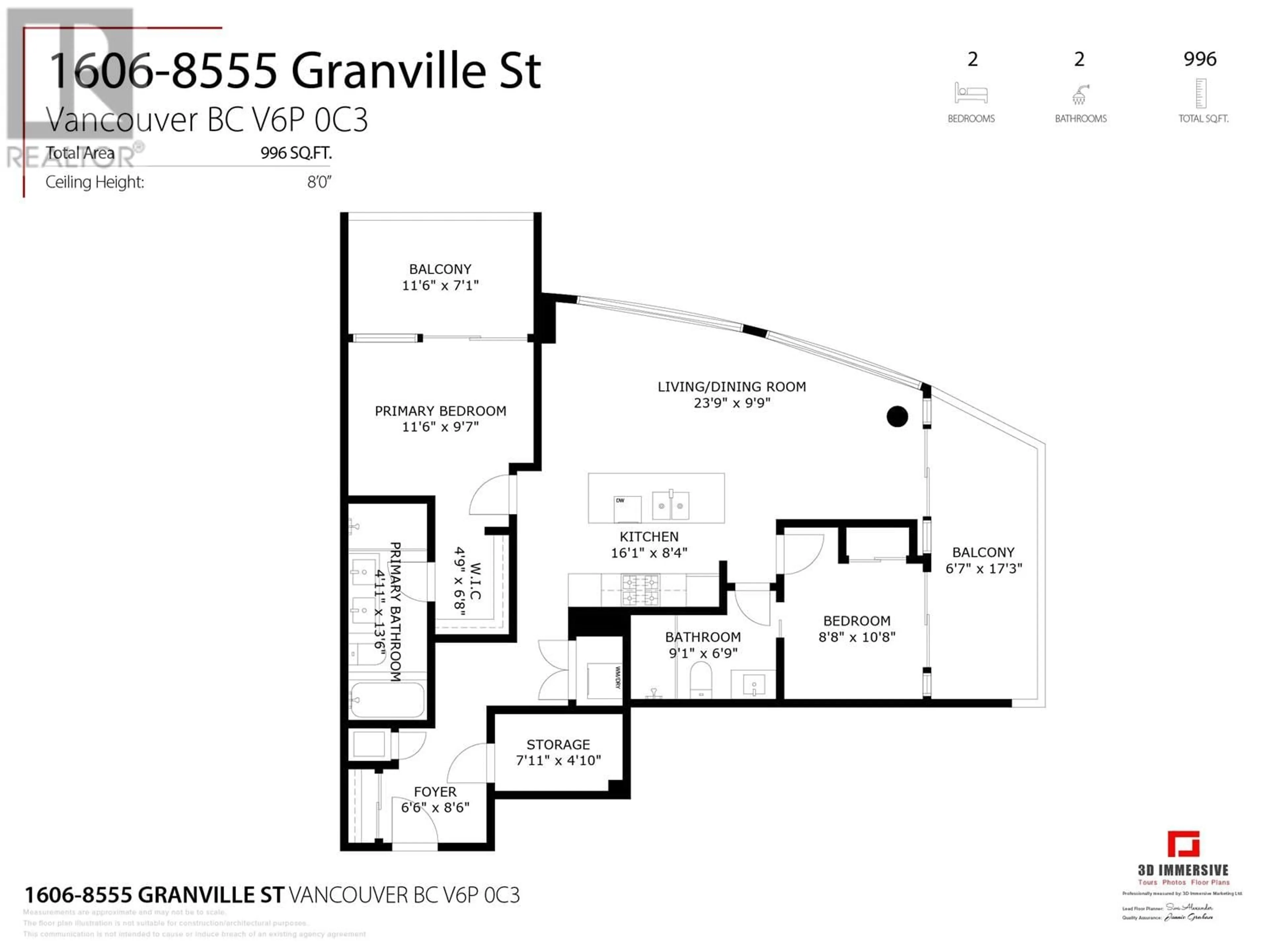 Floor plan for 1606 - 8555 GRANVILLE STREET, Vancouver British Columbia V6P0C3