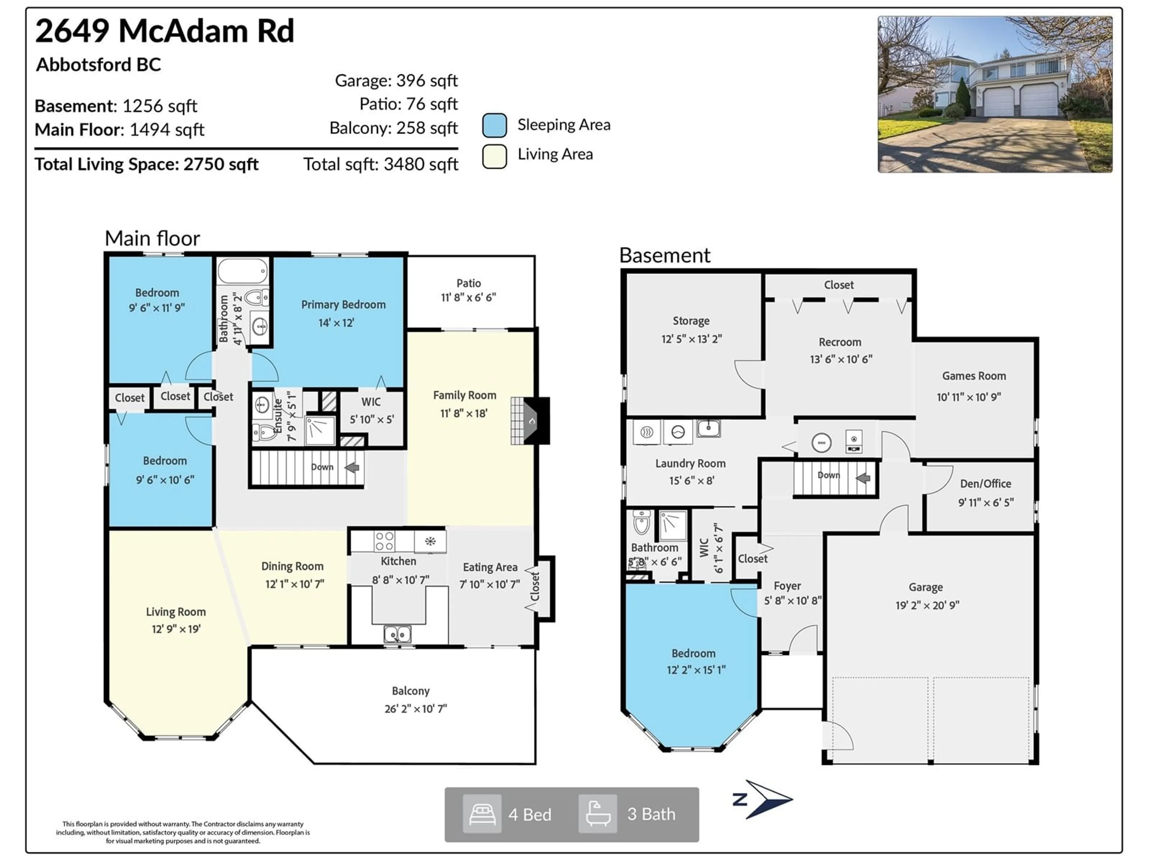 Floor plan for 2649 MCADAM, Abbotsford British Columbia V2S7J4