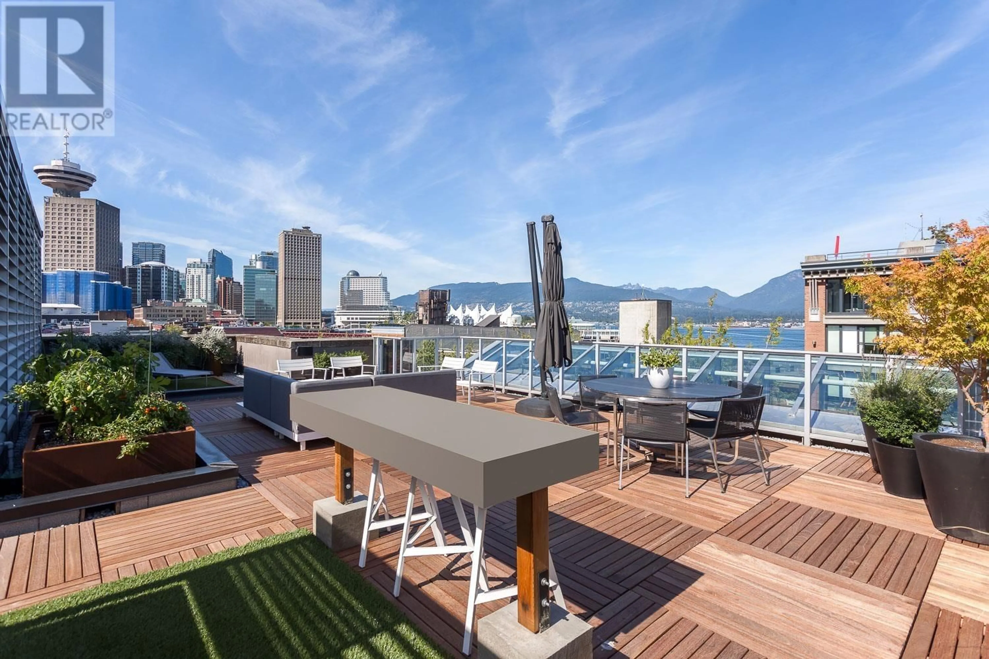 Patio, city buildings view from balcony for 701 36 WATER STREET, Vancouver British Columbia V6B0B7