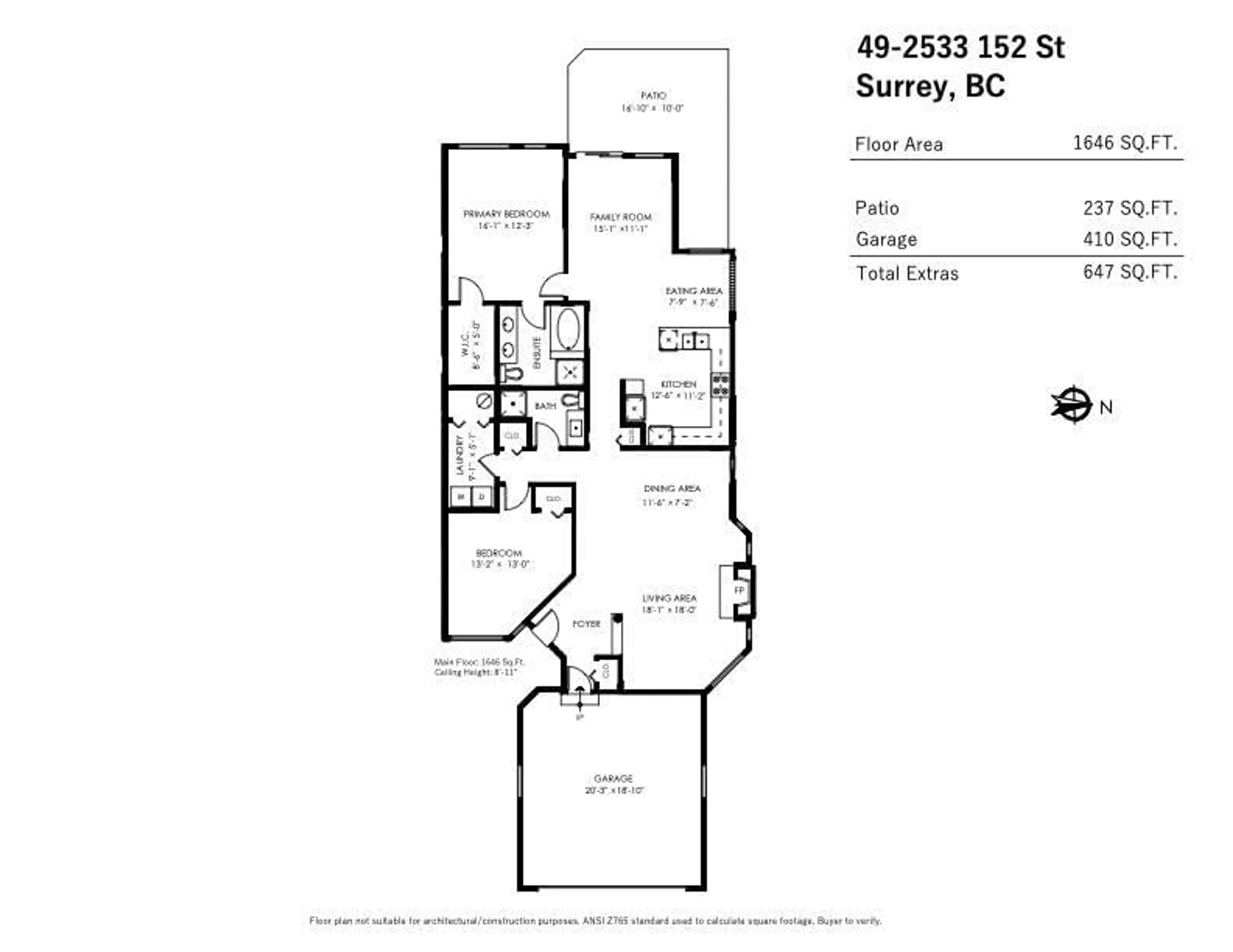 Floor plan for 49 2533 152 STREET, Surrey British Columbia V4P1N4