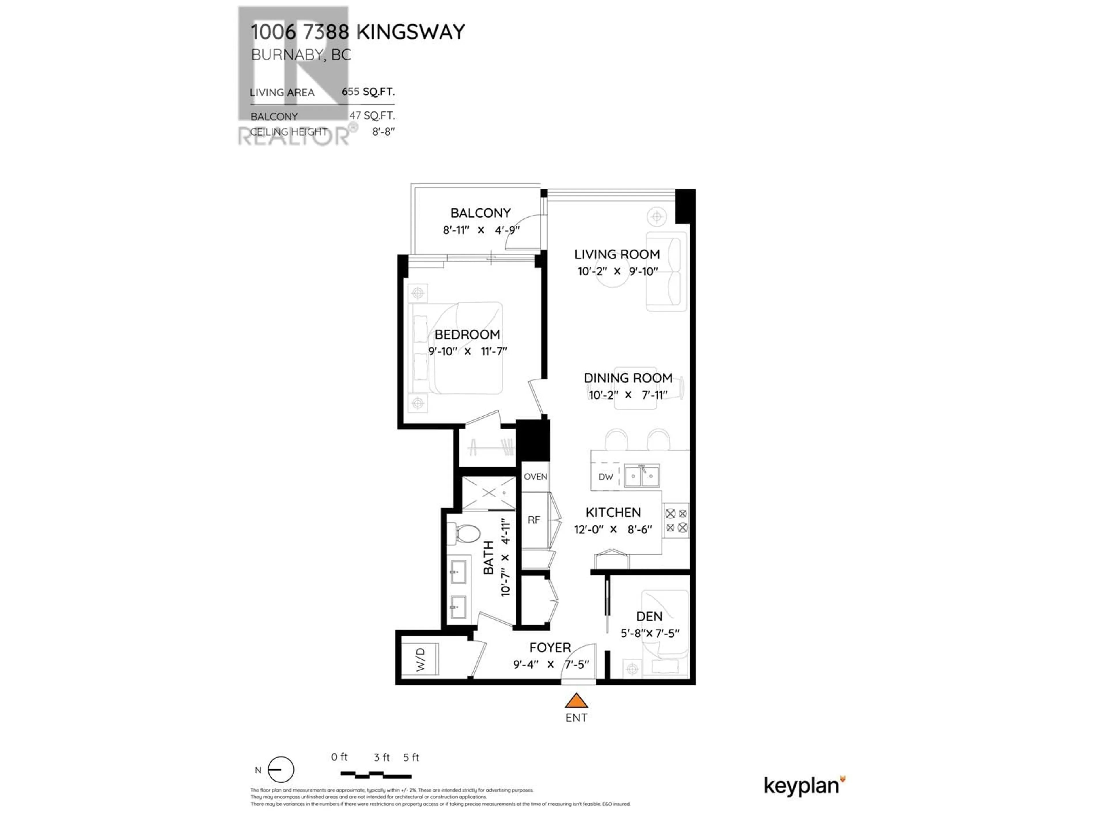 Floor plan for 1006 - 7388 KINGSWAY, Burnaby British Columbia V3N0G9