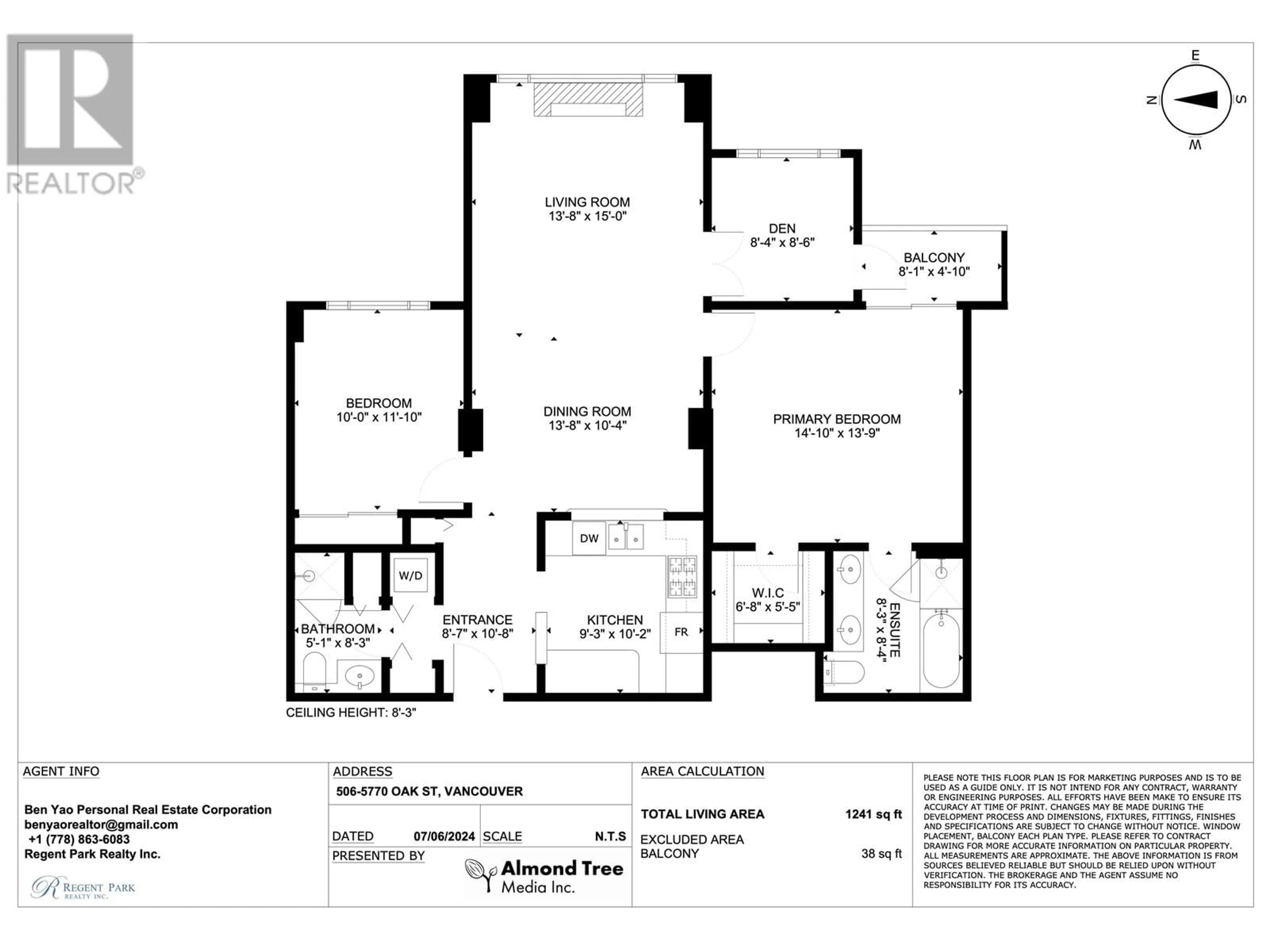 Floor plan for 506 5770 OAK STREET, Vancouver British Columbia V6M4M5