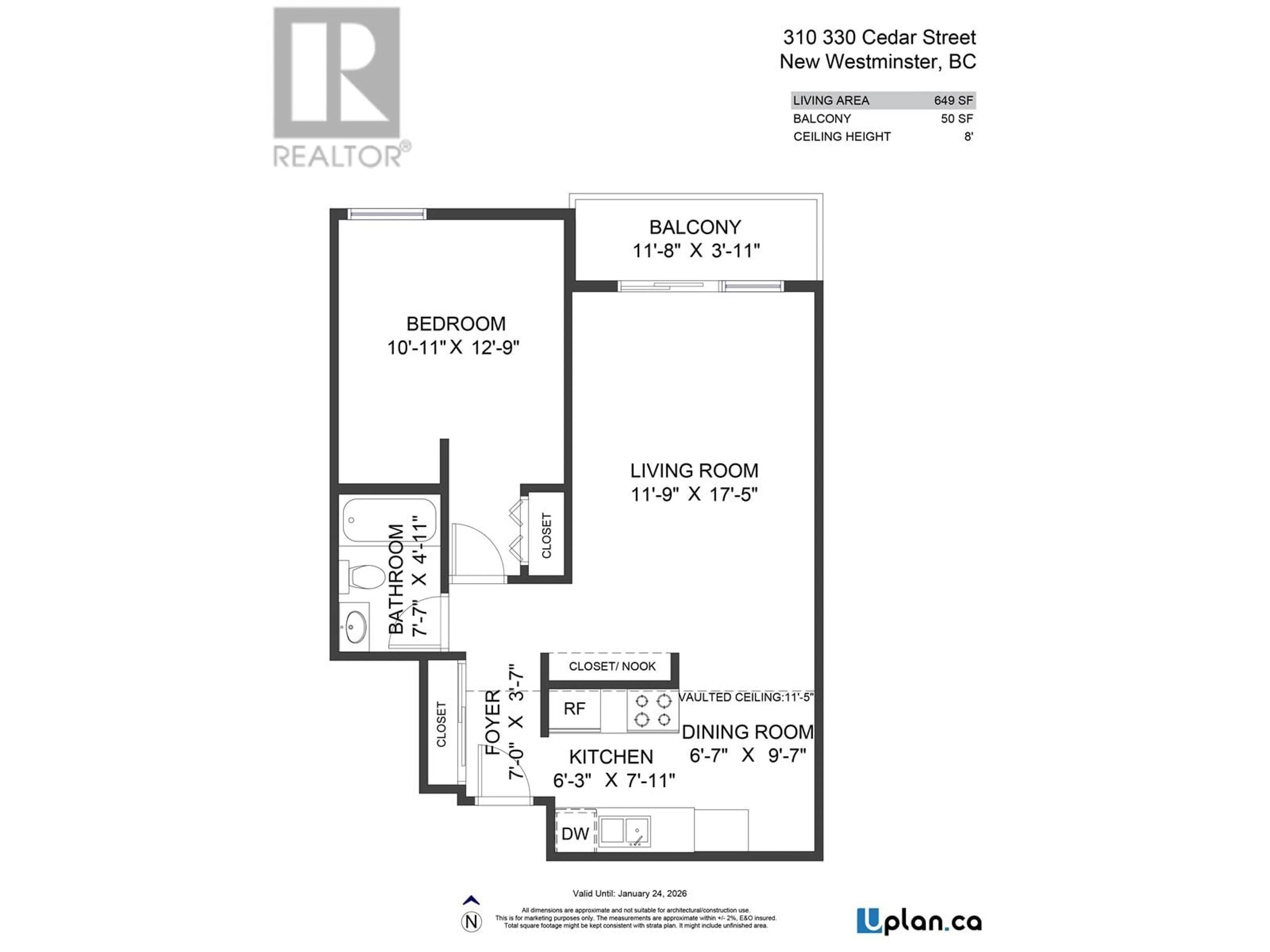 Floor plan for 310 330 CEDAR STREET, New Westminster British Columbia V3L3P1