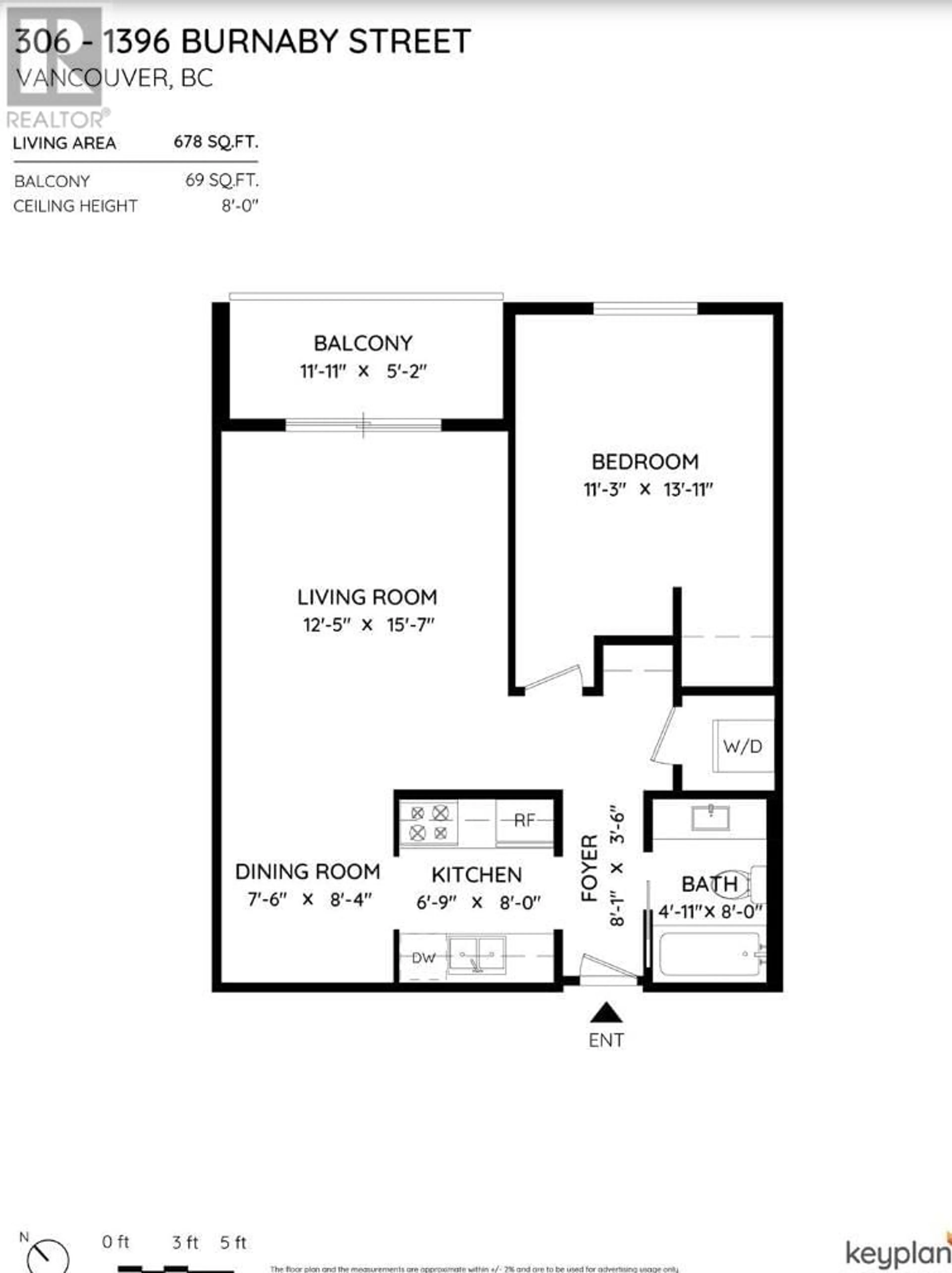 Floor plan for 306 1396 BURNABY STREET, Vancouver British Columbia V6E1P9