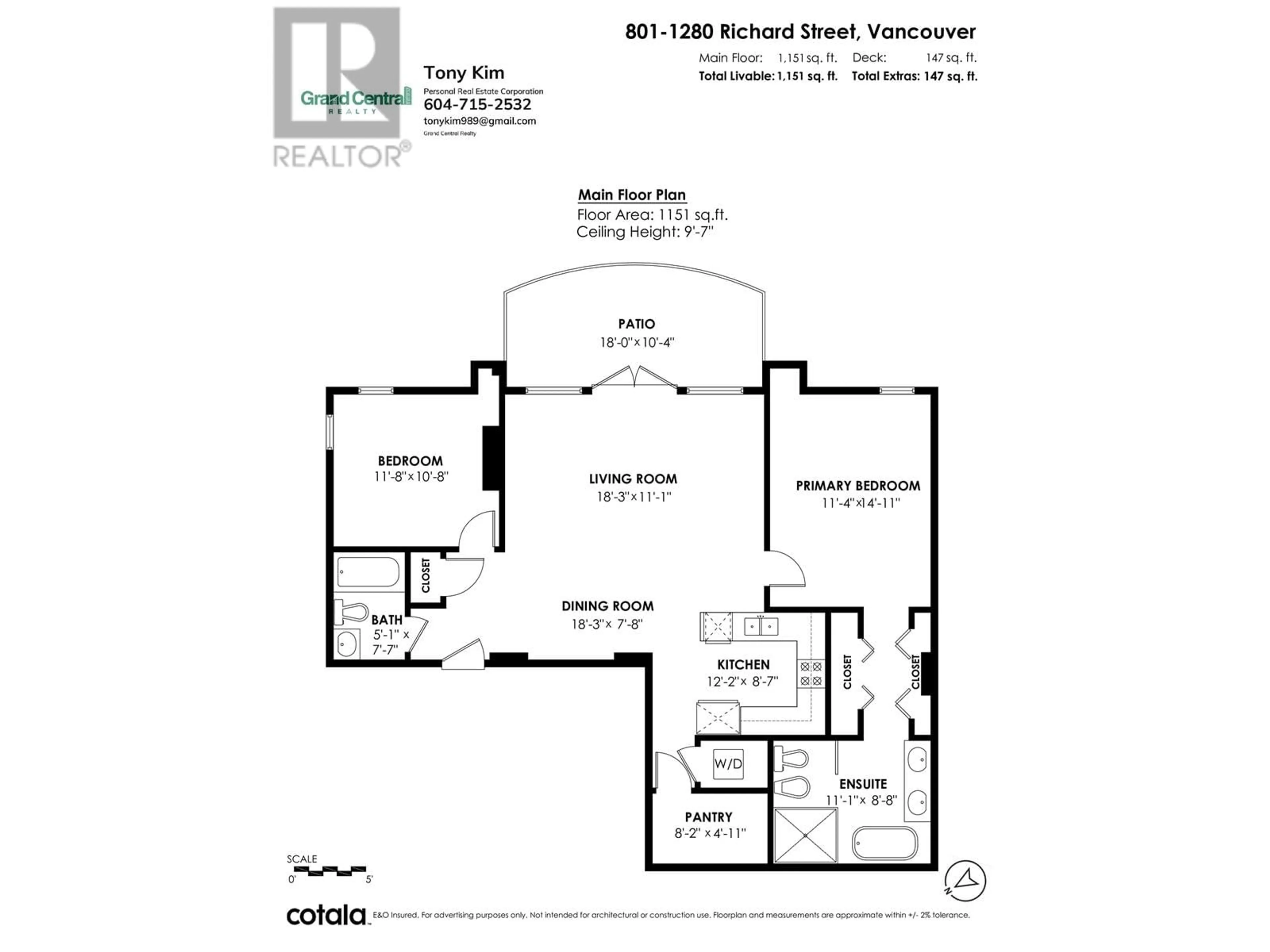 Floor plan for 801 - 1280 RICHARDS STREET, Vancouver British Columbia V6B1S2
