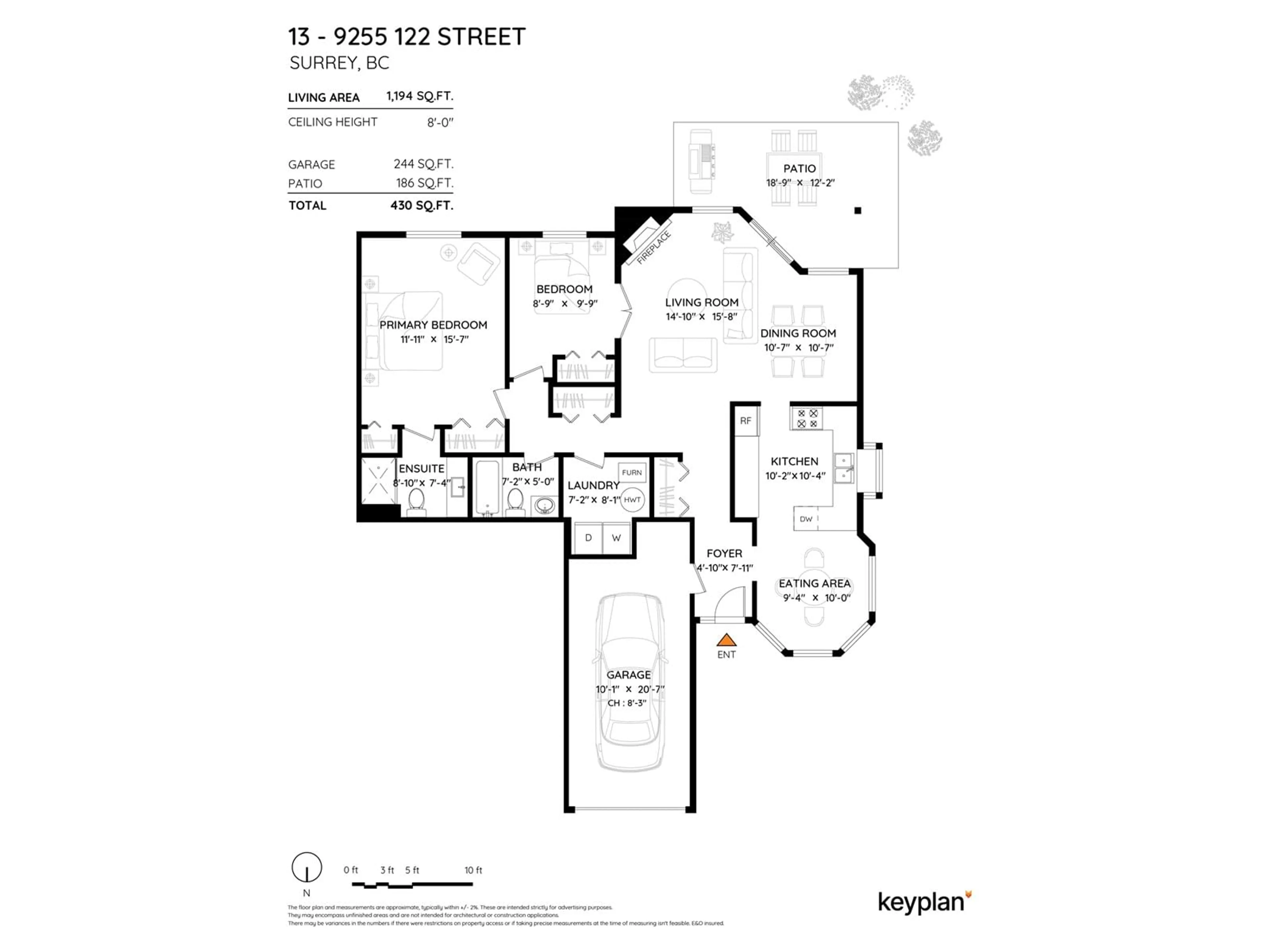 Floor plan for 13 9255 122 STREET, Surrey British Columbia V3V7R3