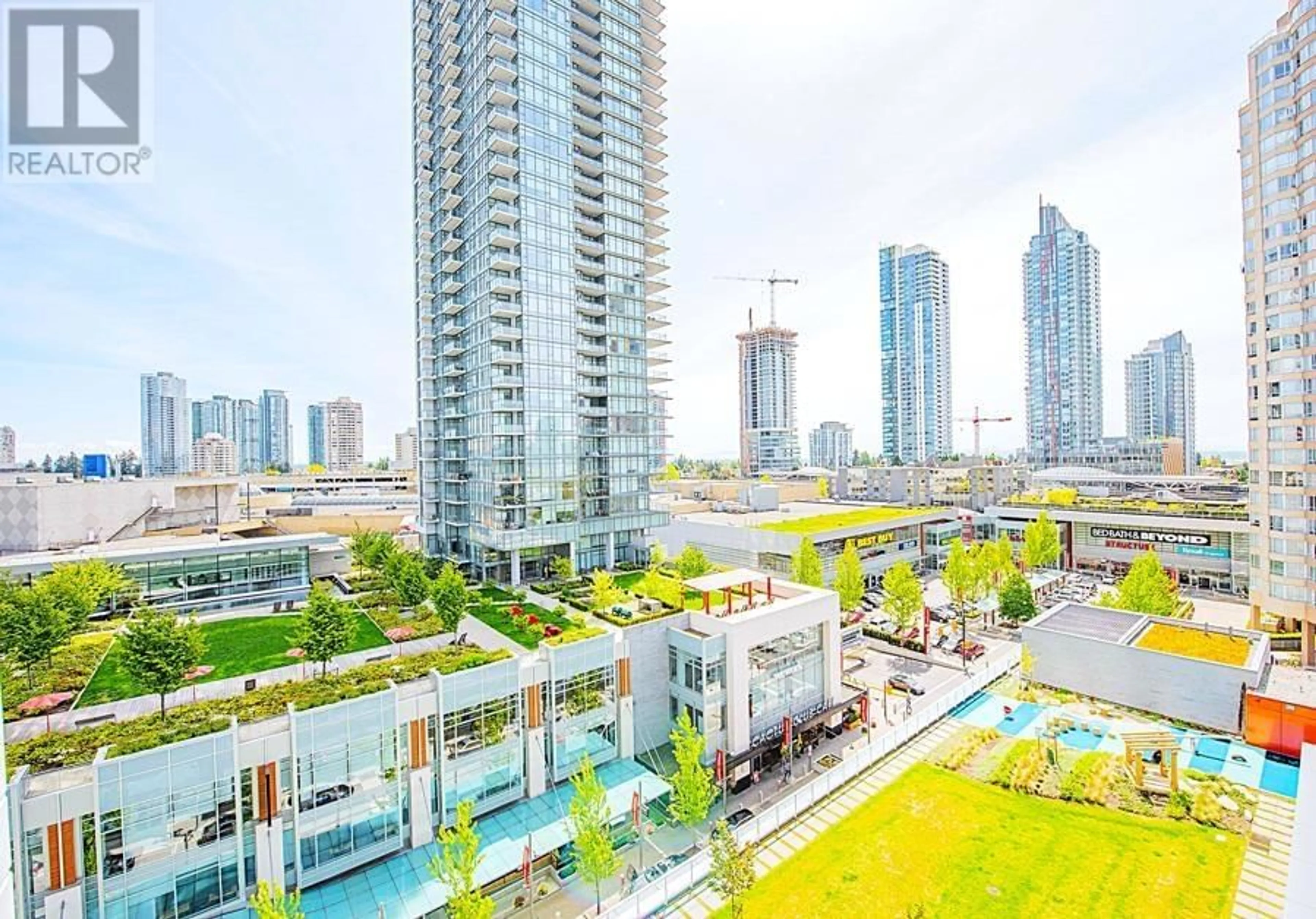 Patio, city buildings view from balcony for 708 6080 MCKAY AVENUE, Burnaby British Columbia V5H0J4