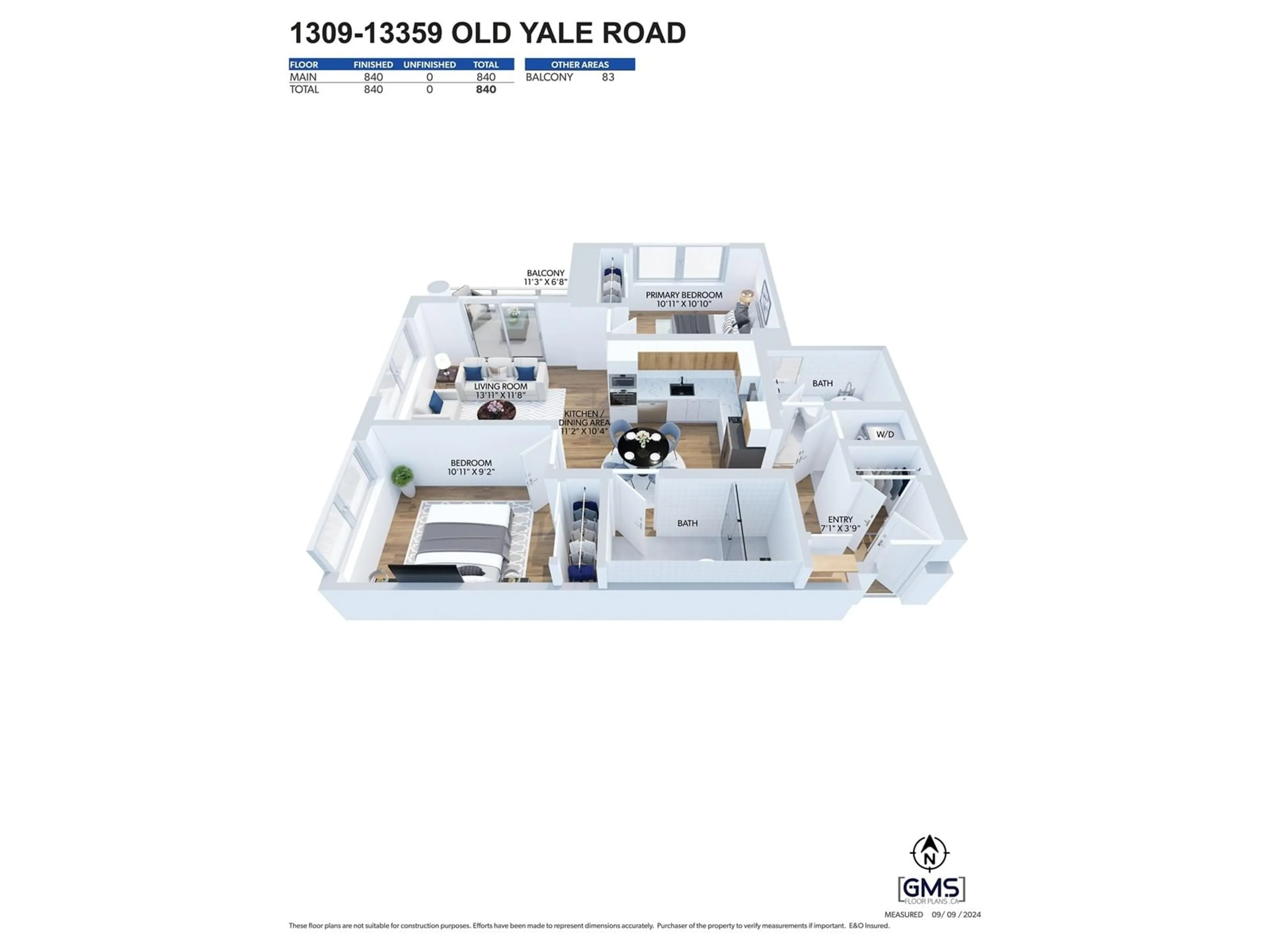 Floor plan for 1309 - 13359 OLD YALE, Surrey British Columbia V3T0S4