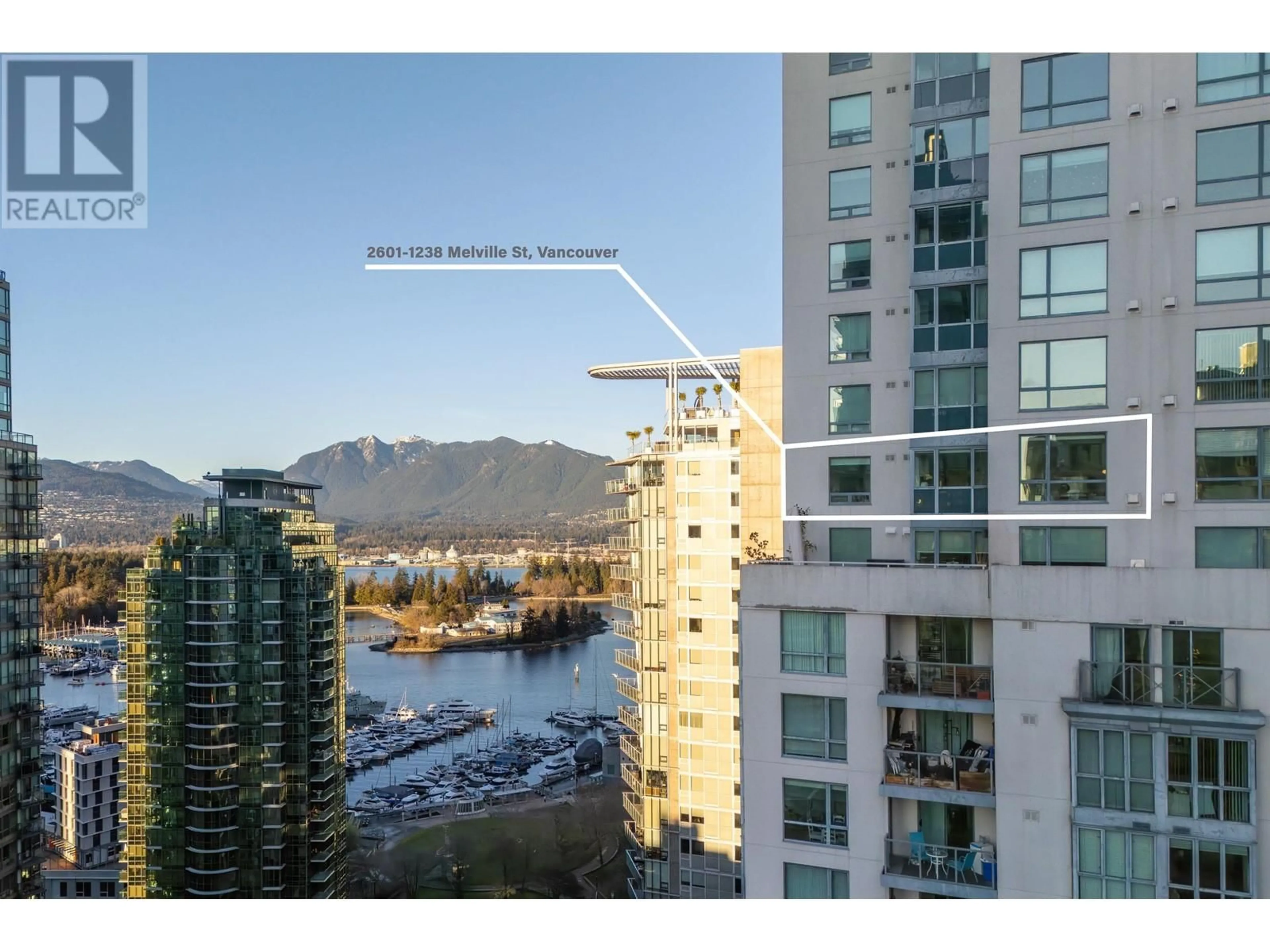 A pic from outside/outdoor area/front of a property/back of a property/a pic from drone, city buildings view from balcony for 2601 1238 MELVILLE STREET, Vancouver British Columbia V6N4N2