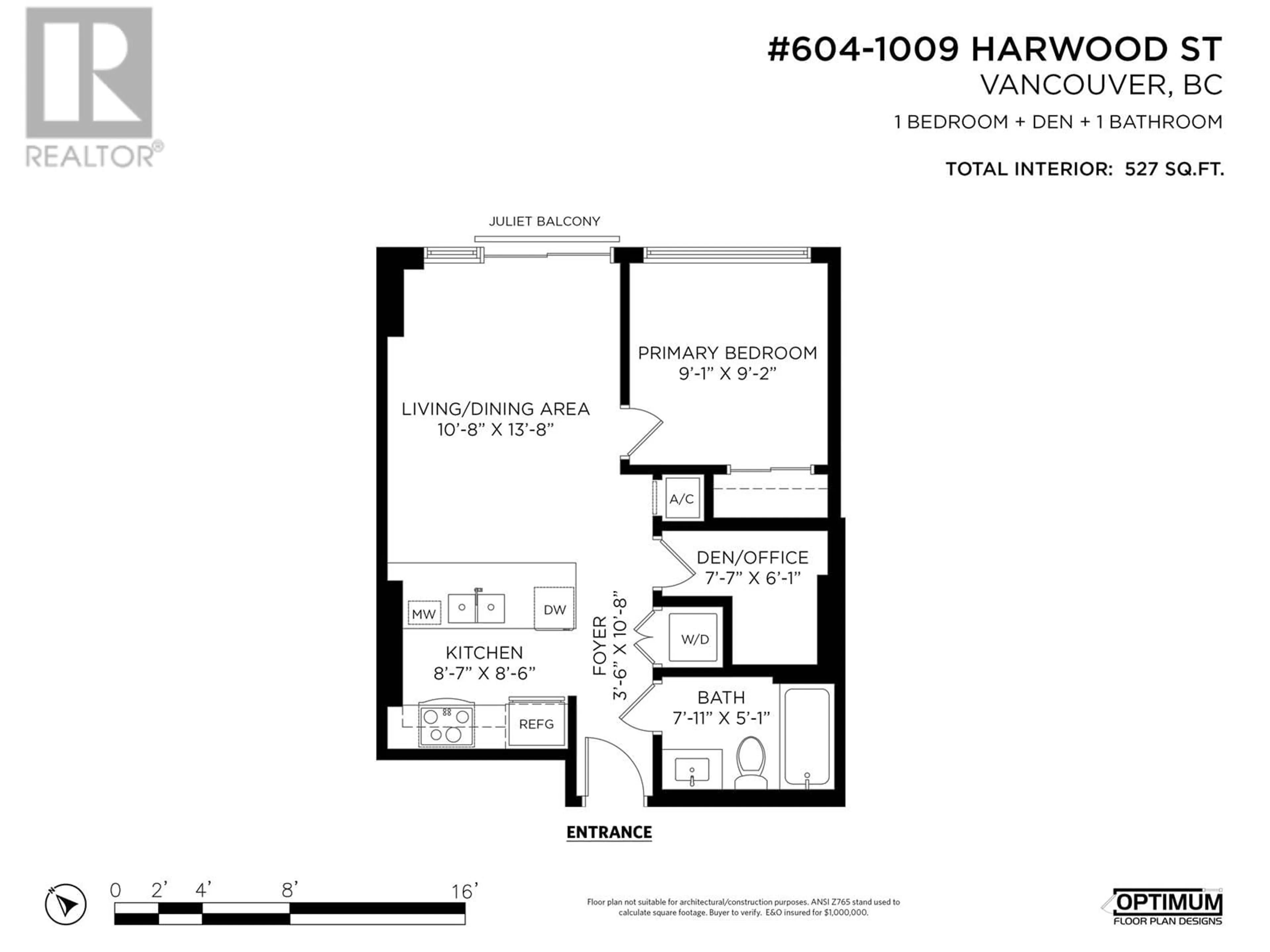 Floor plan for 604 1009 HARWOOD STREET, Vancouver British Columbia V6E0C2