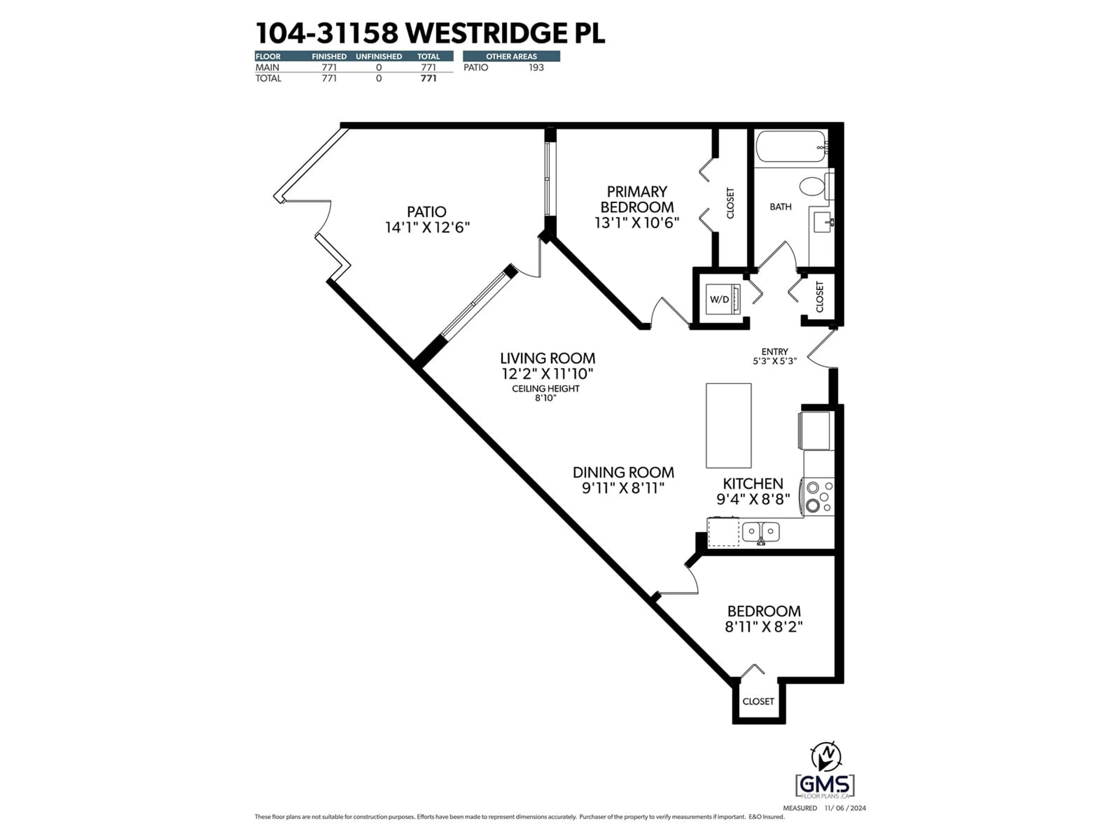 Floor plan for 104 31158 WESTRIDGE PLACE, Abbotsford British Columbia V2T0K5