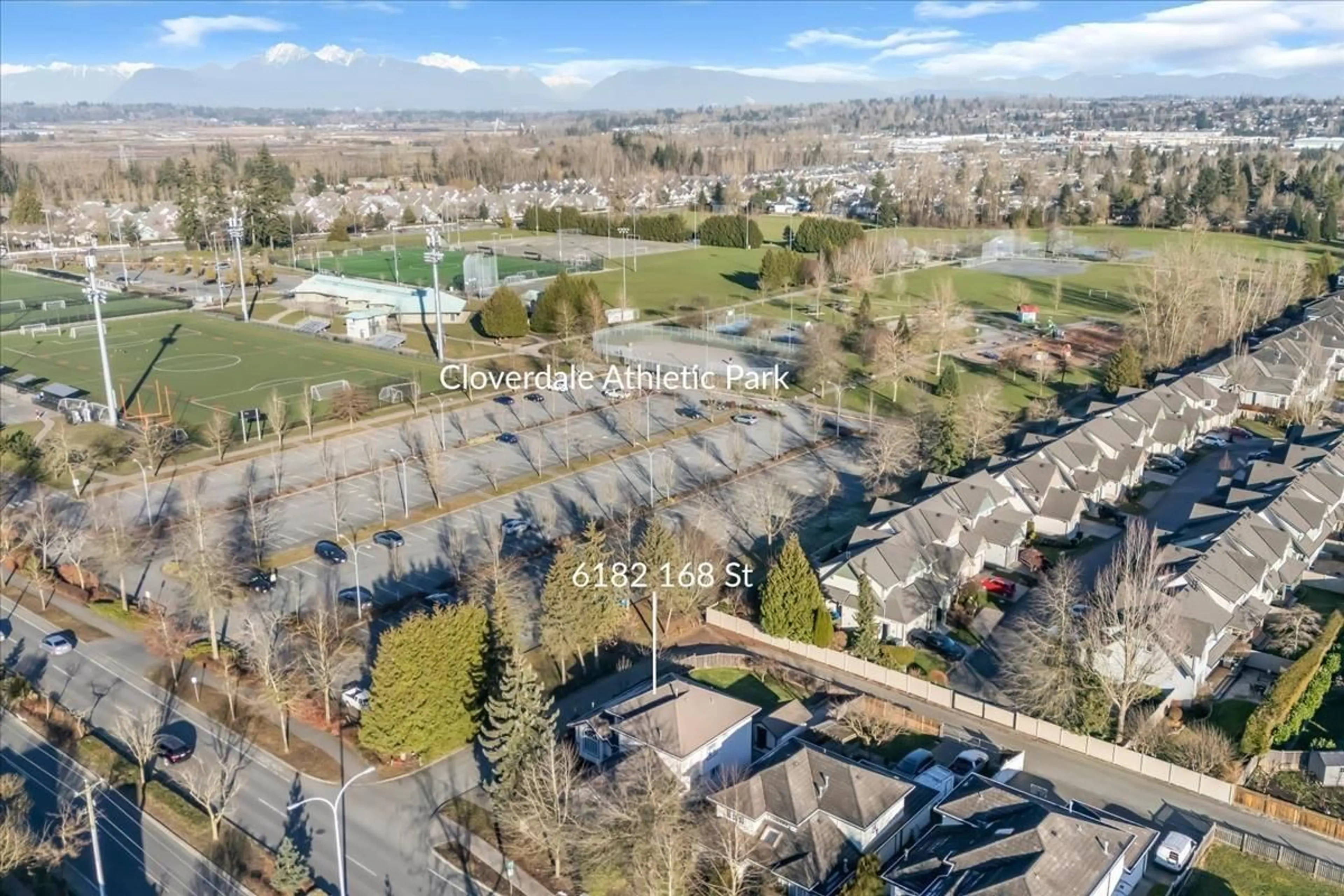 A pic from outside/outdoor area/front of a property/back of a property/a pic from drone, mountain view for 6182 168 STREET, Surrey British Columbia V3S3X8