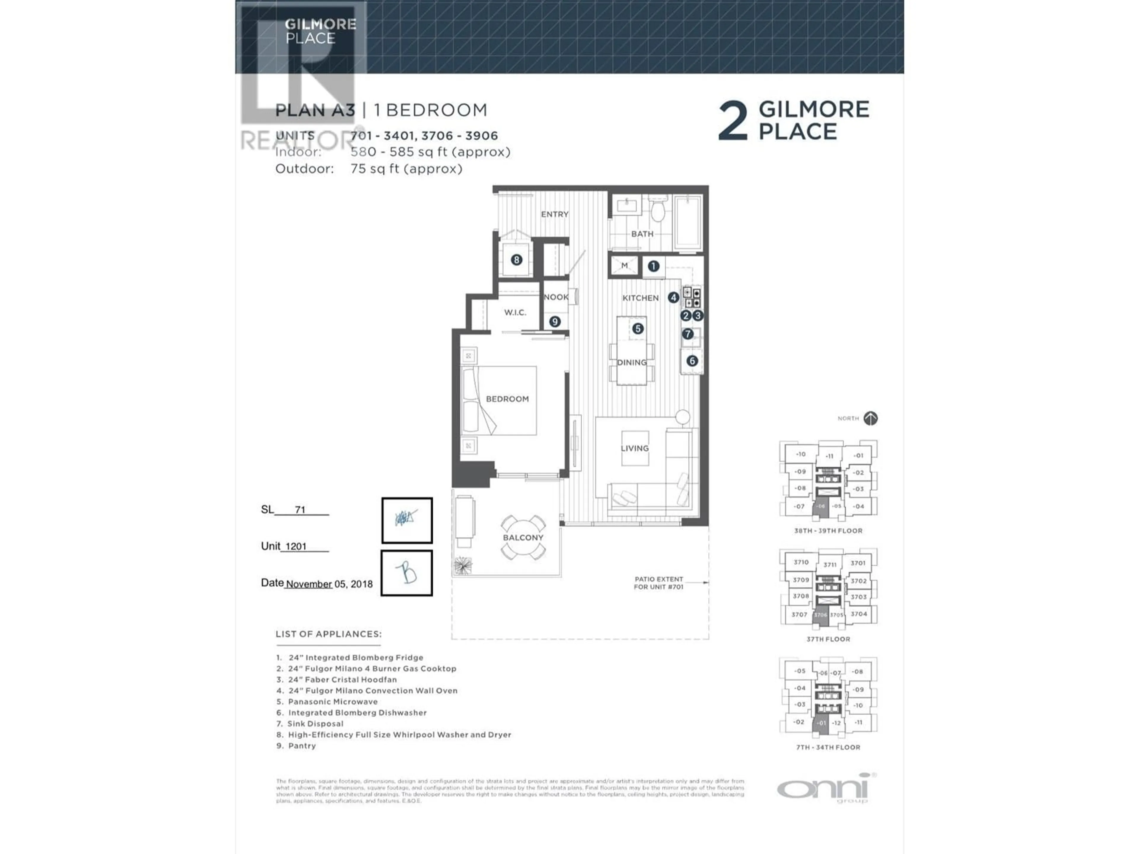 Floor plan for 1201 2108 GILMORE AVENUE, Burnaby British Columbia V5C0N8