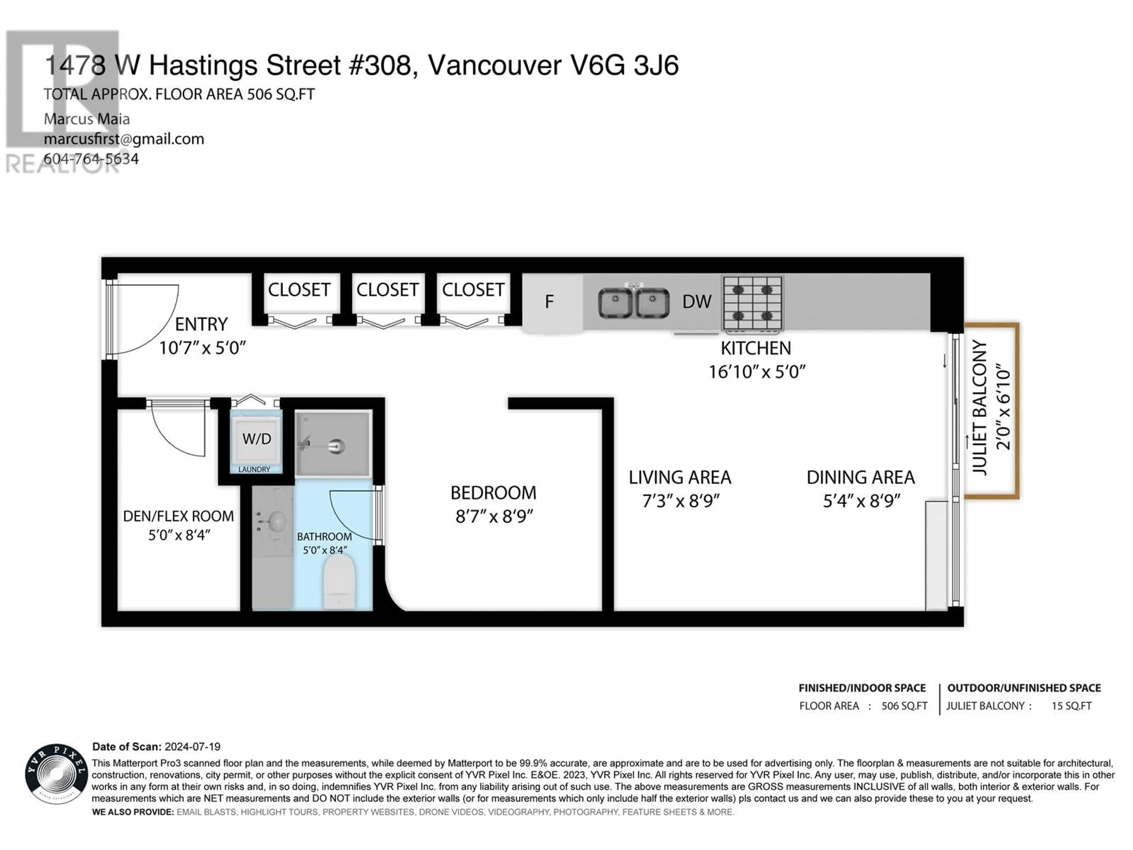 Floor plan for 308 1478 W HASTINGS STREET, Vancouver British Columbia V6G3J6