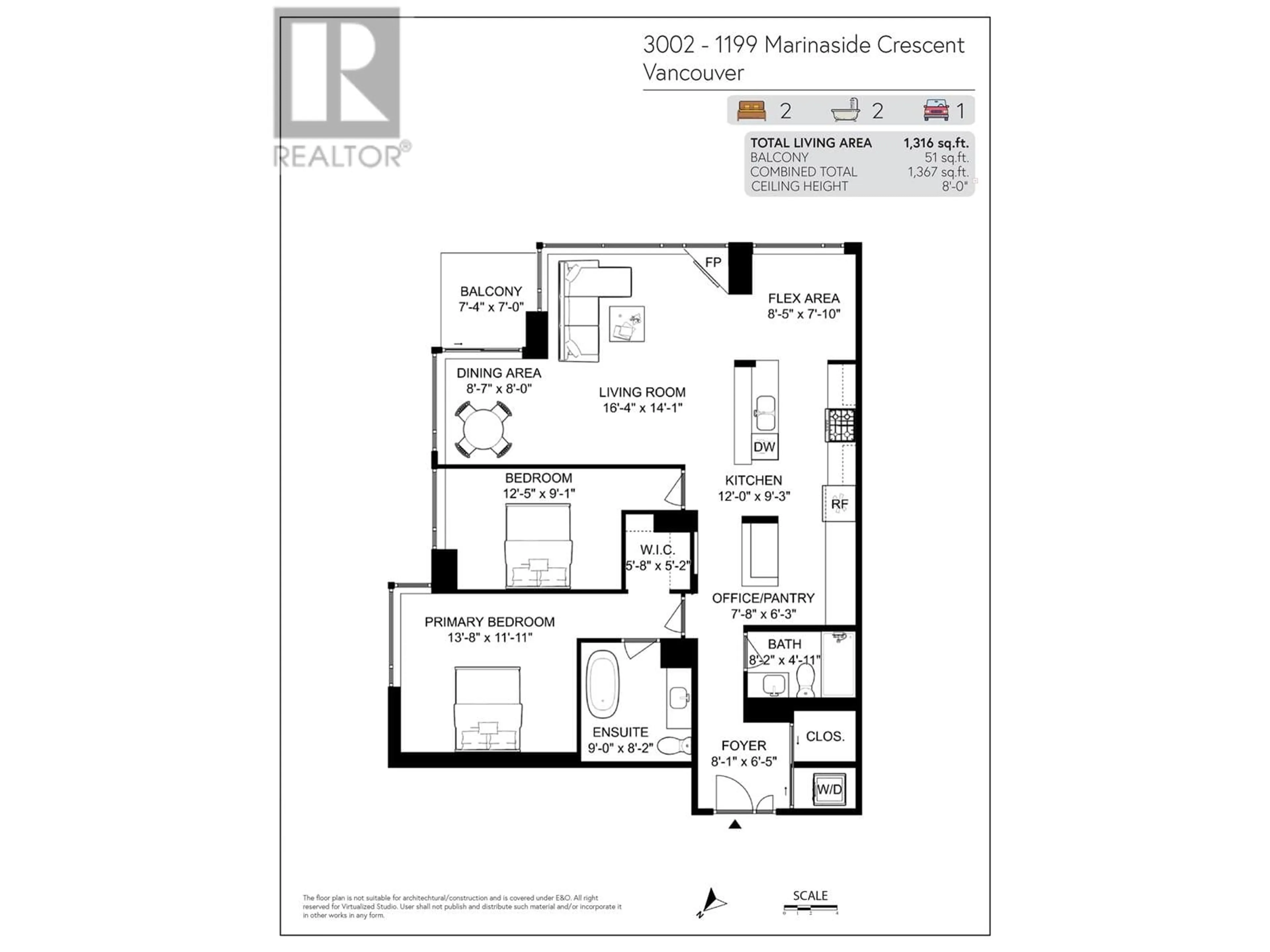 Floor plan for 3002 1199 MARINASIDE CRESCENT, Vancouver British Columbia V6Z2Y2