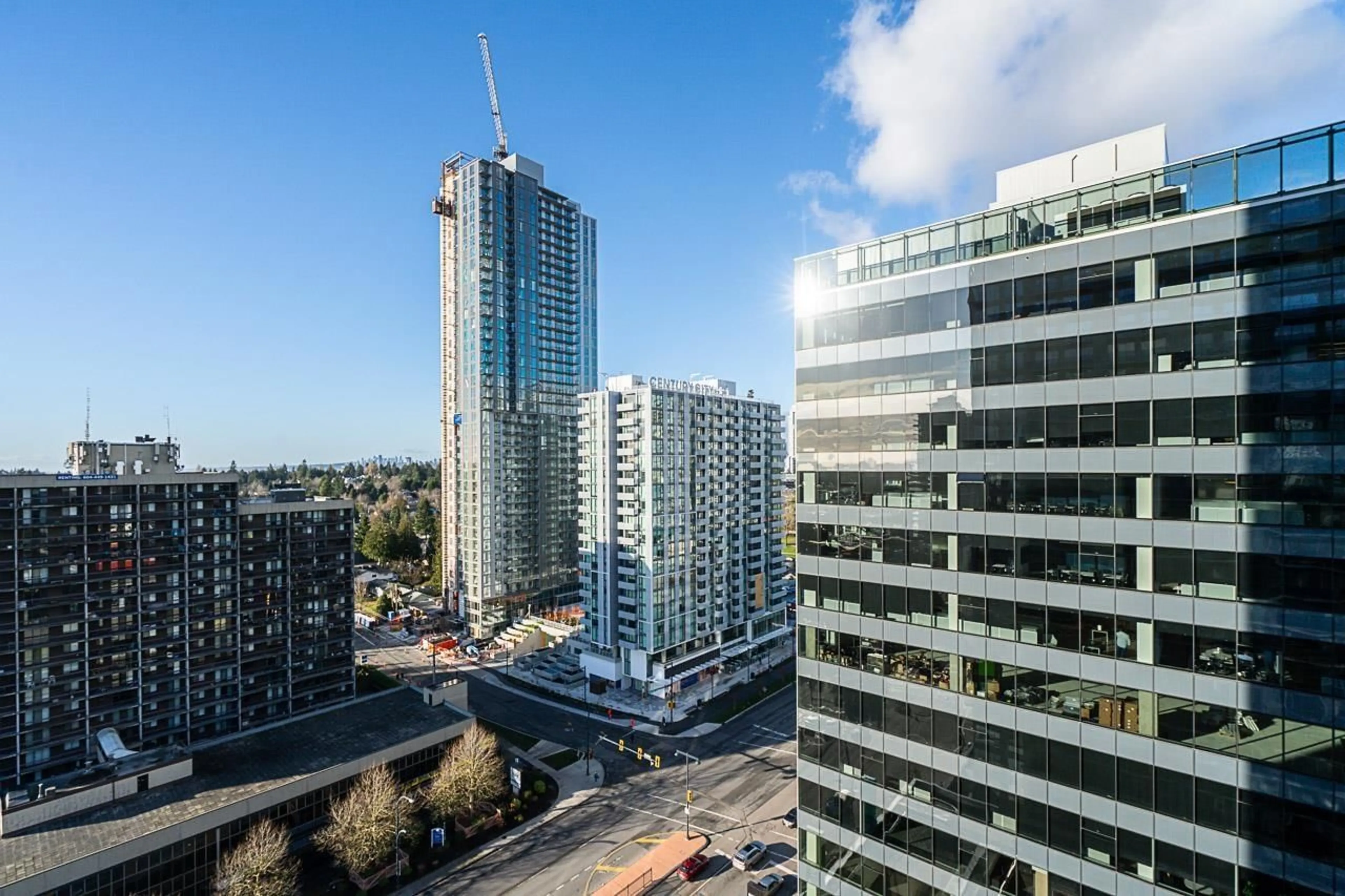 A pic from outside/outdoor area/front of a property/back of a property/a pic from drone, city buildings view from balcony for 1707 13615 FRASER HIGHWAY, Surrey British Columbia V3T0P7