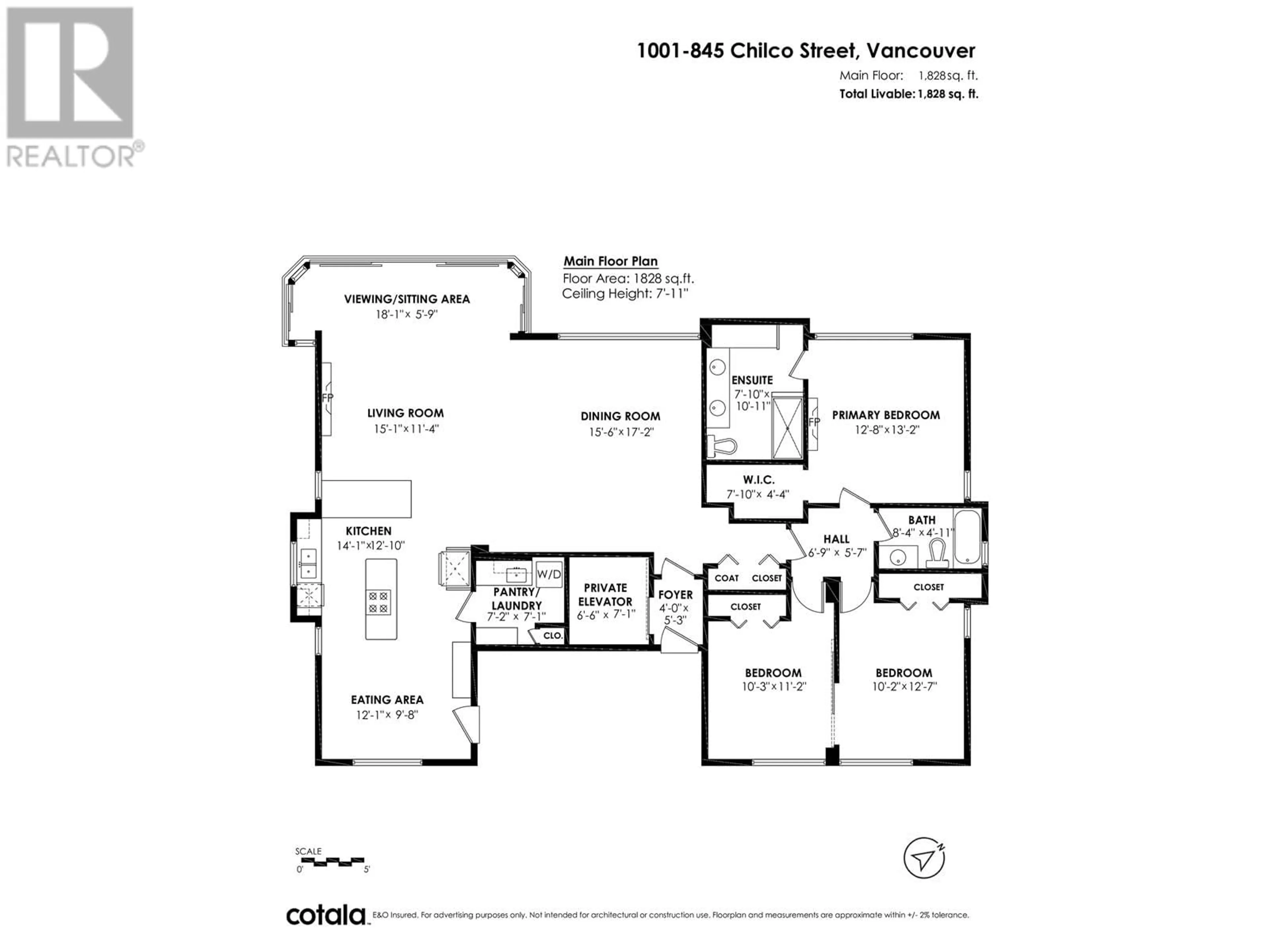 Floor plan for 1001 845 CHILCO STREET, Vancouver British Columbia V6G2R2