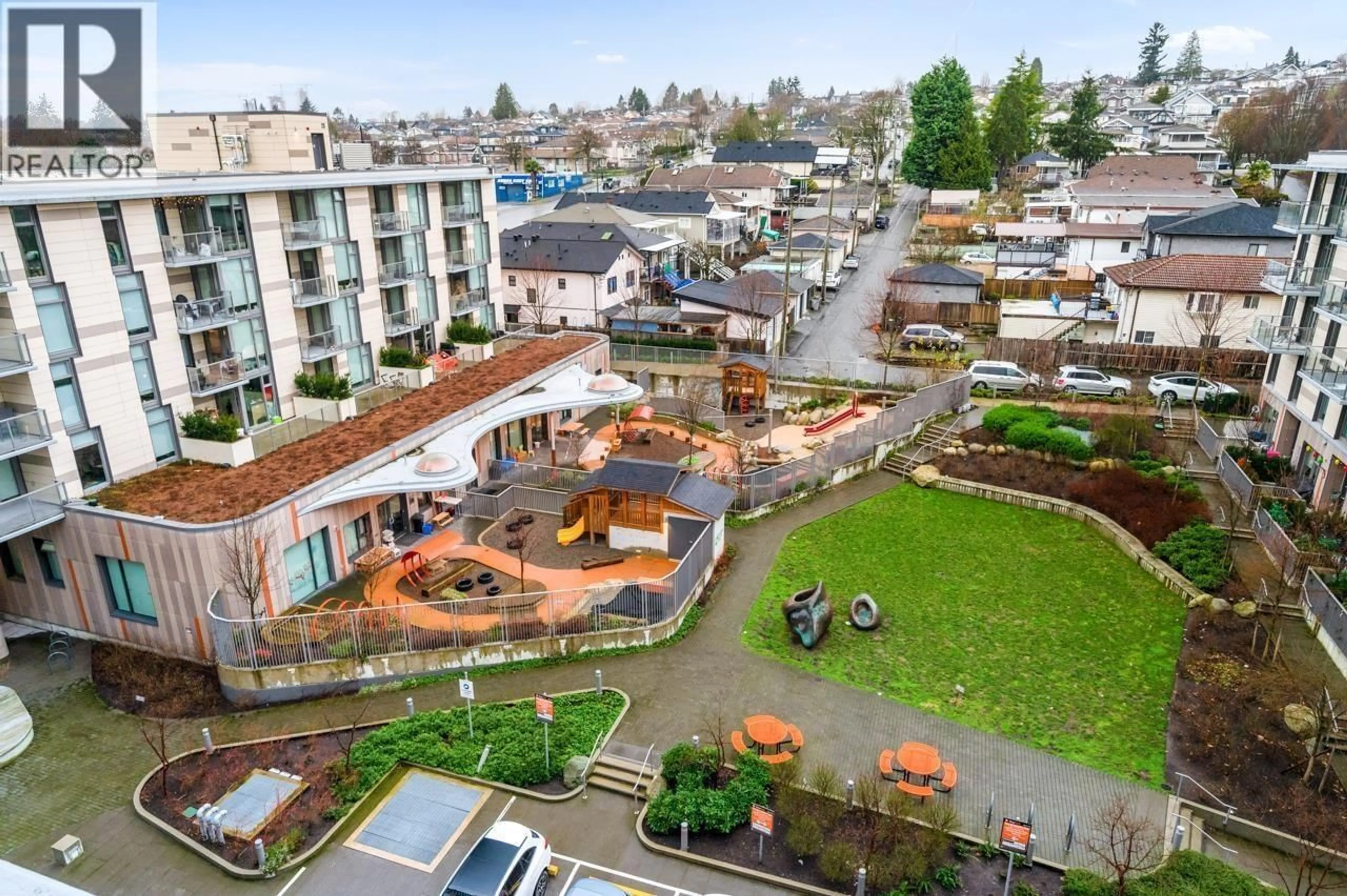 Patio, city buildings view from balcony for 309 8138 FRASER STREET, Vancouver British Columbia V5X0J8