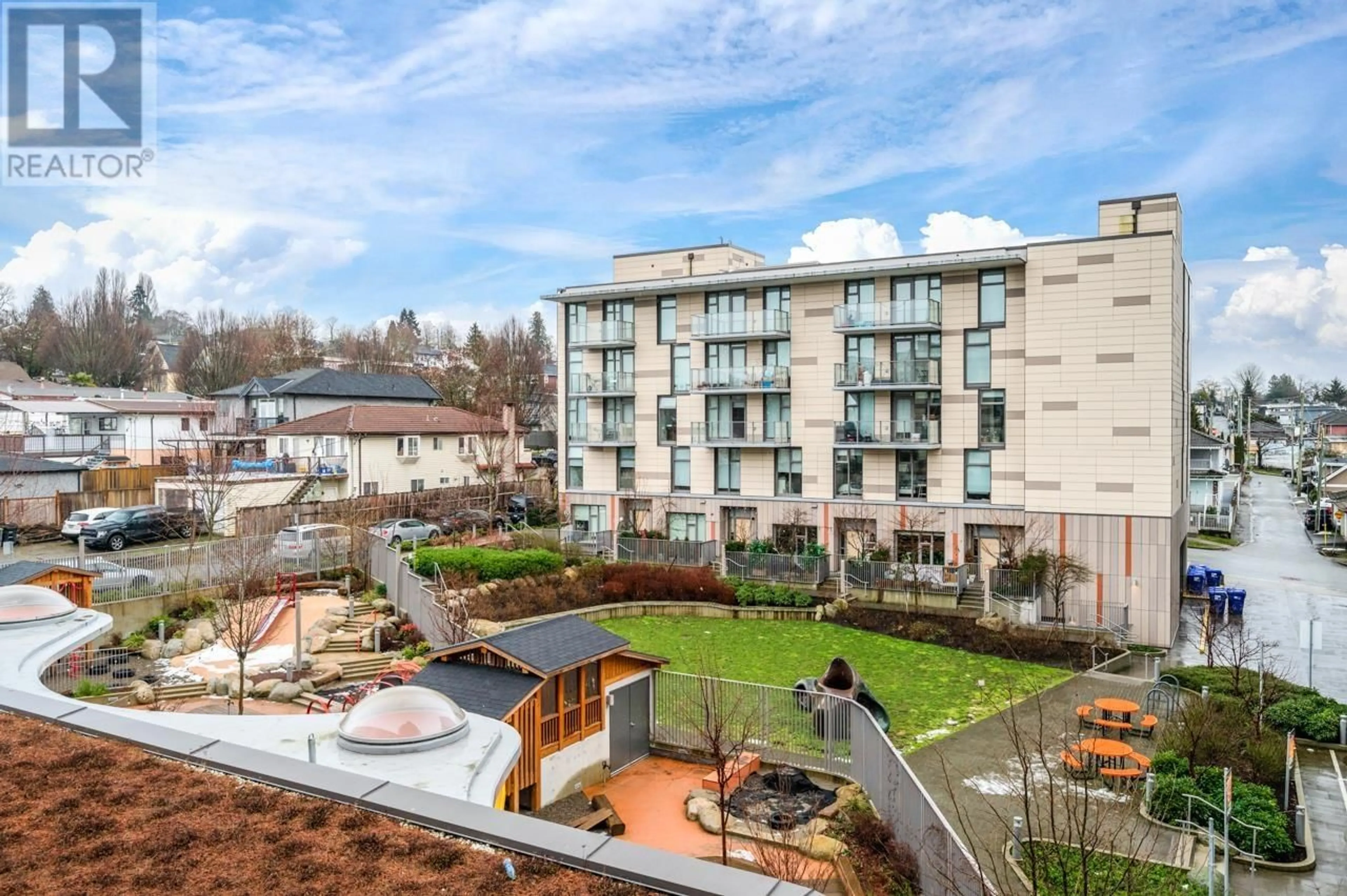 A pic from outside/outdoor area/front of a property/back of a property/a pic from drone, city buildings view from balcony for 309 8138 FRASER STREET, Vancouver British Columbia V5X0J8