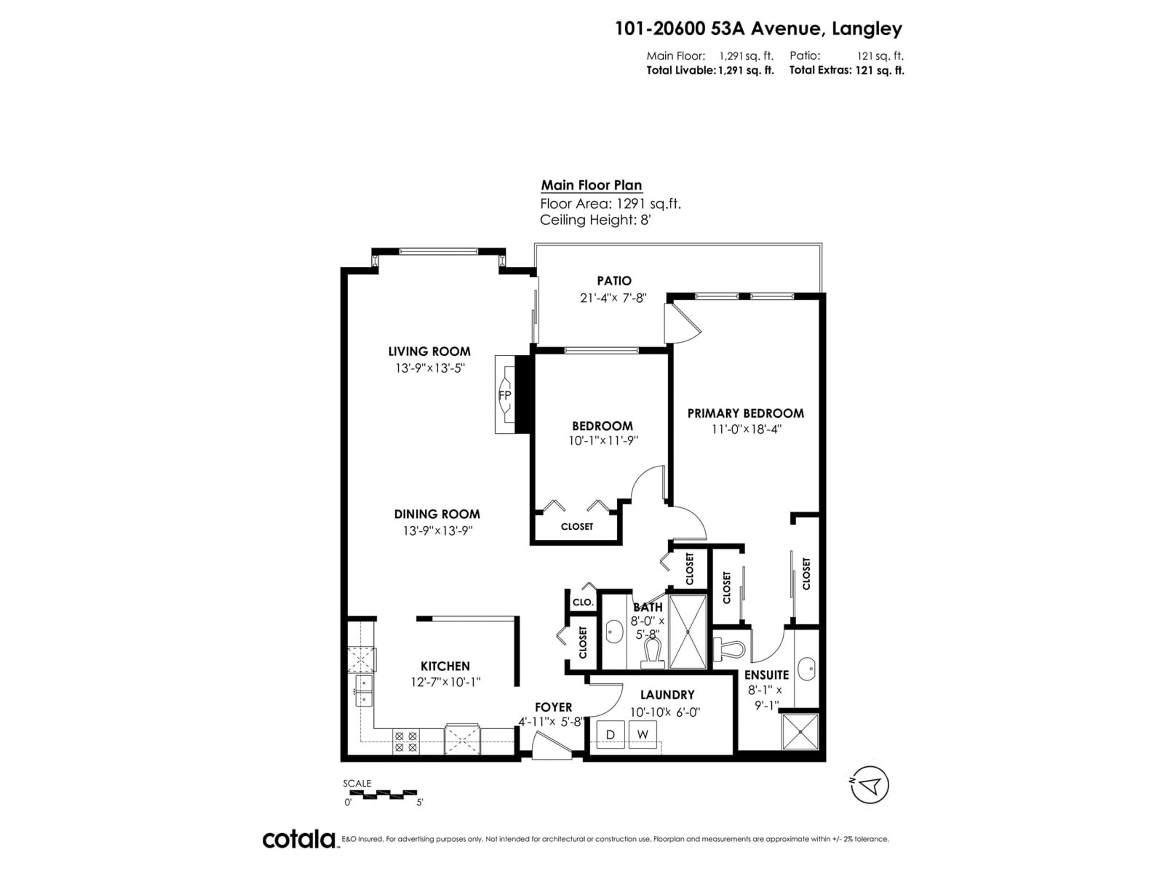 Floor plan for 101 20600 53A AVENUE, Langley British Columbia V3A8C2