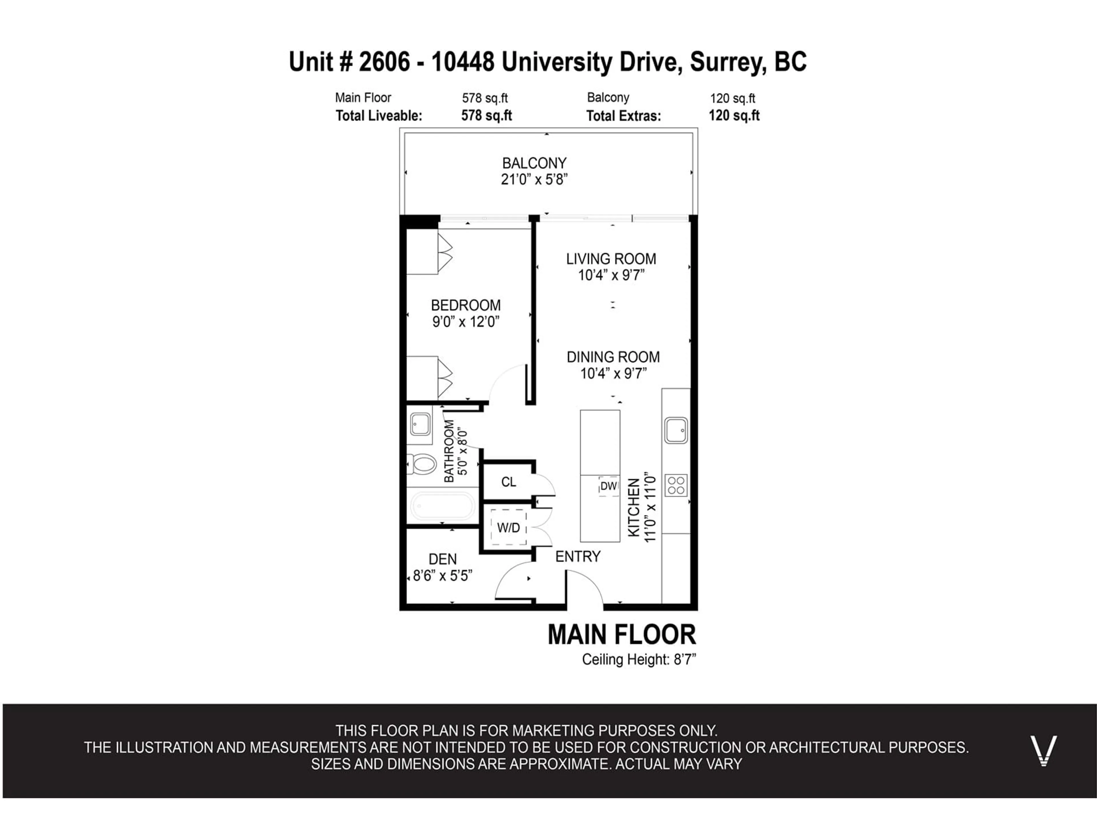 Floor plan for 2606 10448 UNIVERSITY DRIVE, Surrey British Columbia V3T0S7