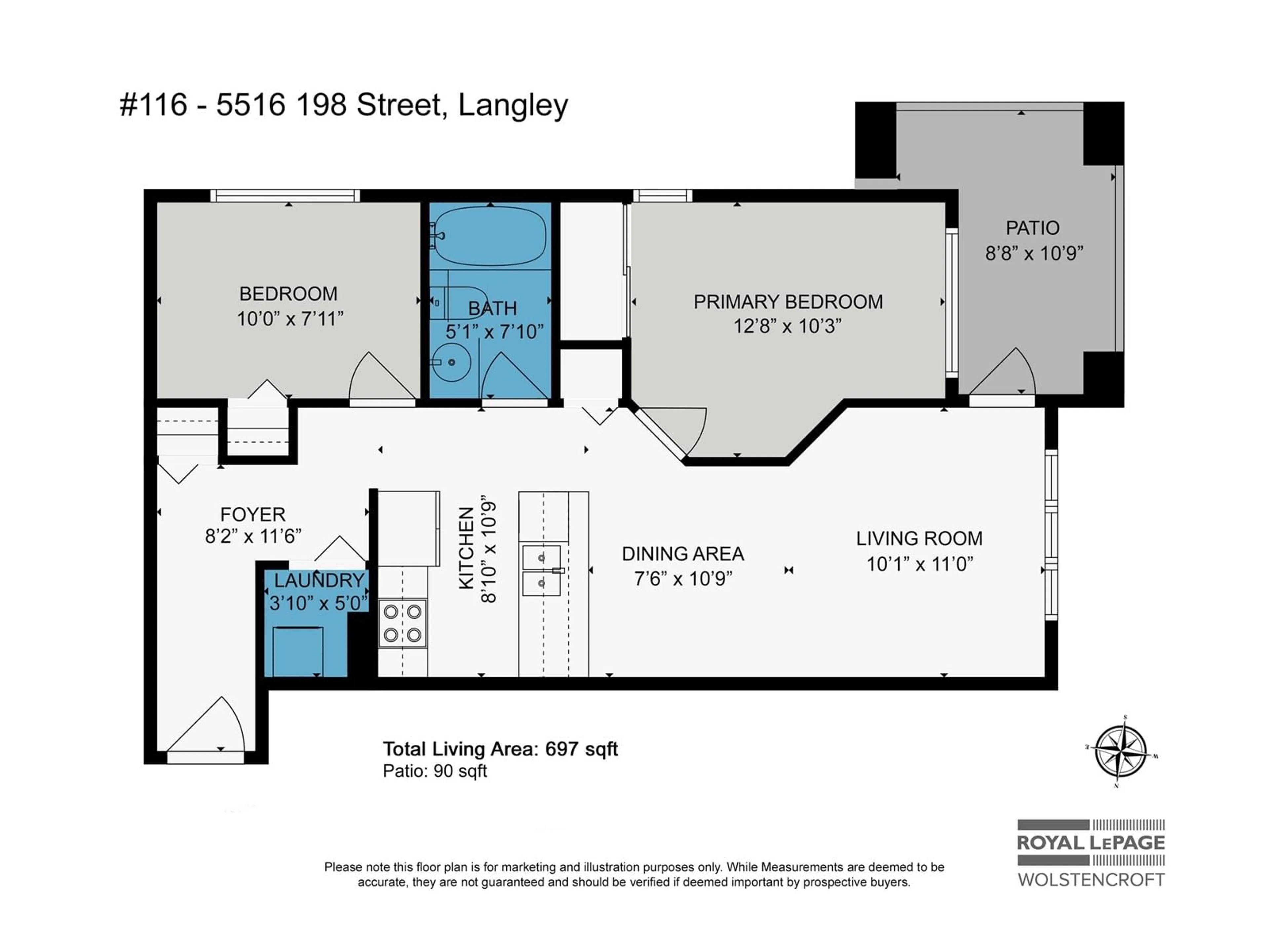 Floor plan for 116 5516 198 STREET, Langley British Columbia V3A0A6