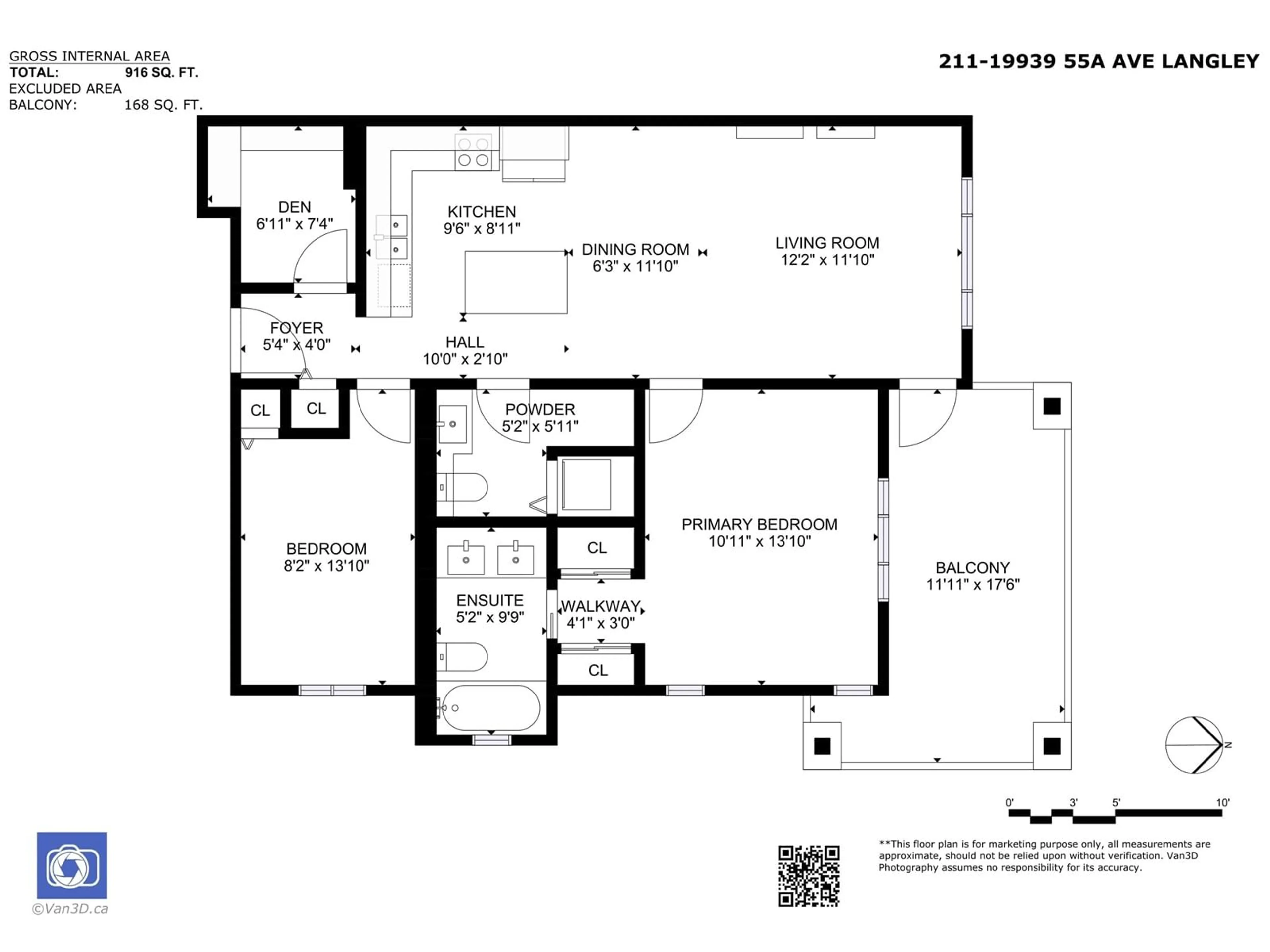 Floor plan for 211 - 19939 55A, Langley British Columbia V3A3X4