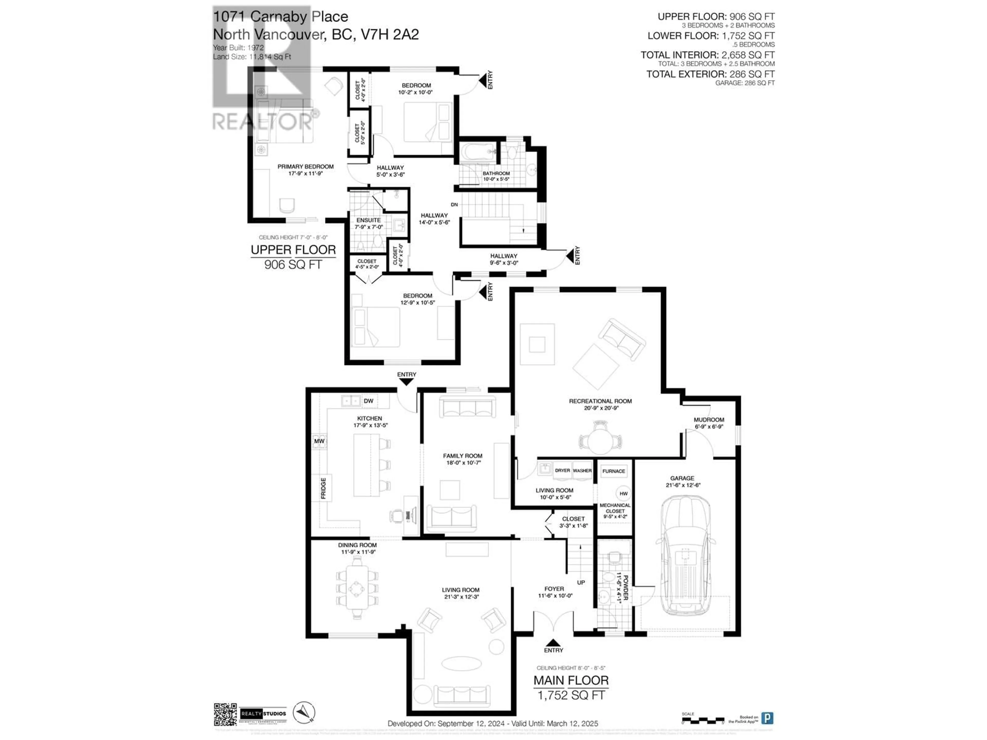 Floor plan for 1071 CARNABY PLACE, North Vancouver British Columbia V7H2A2