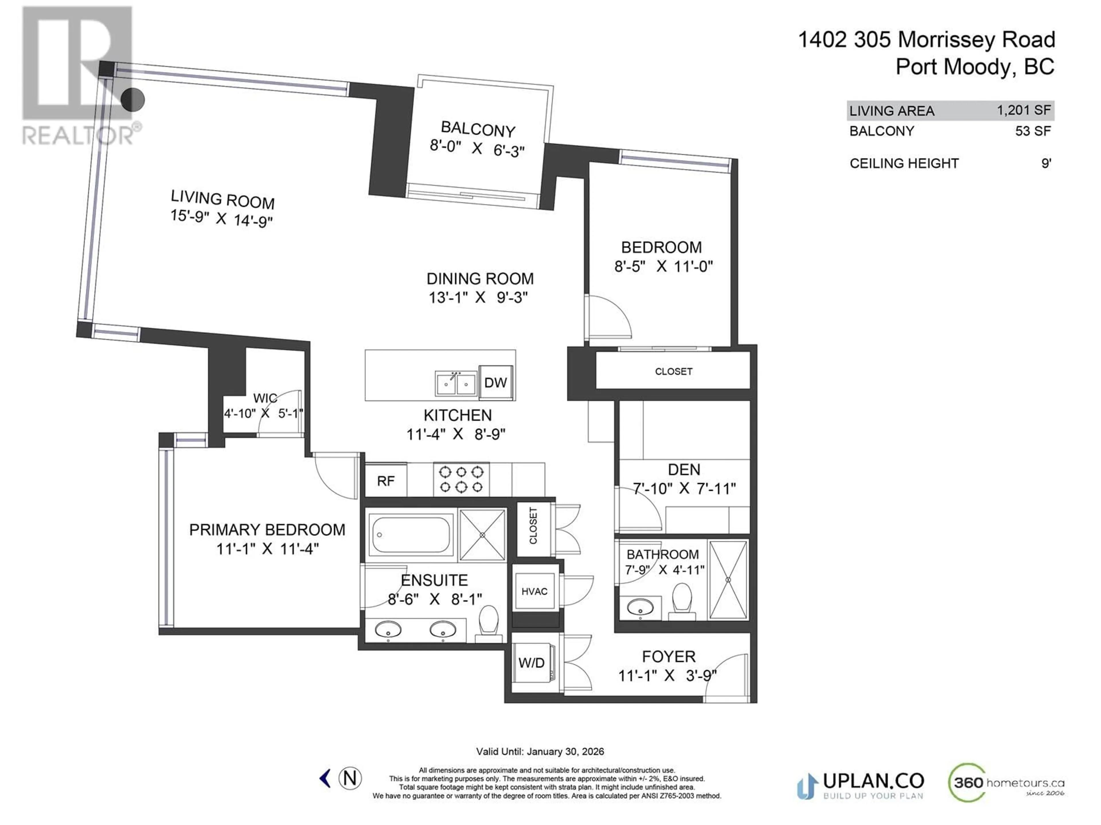 Floor plan for 1402 305 MORRISSEY ROAD, Port Moody British Columbia V3H0M3