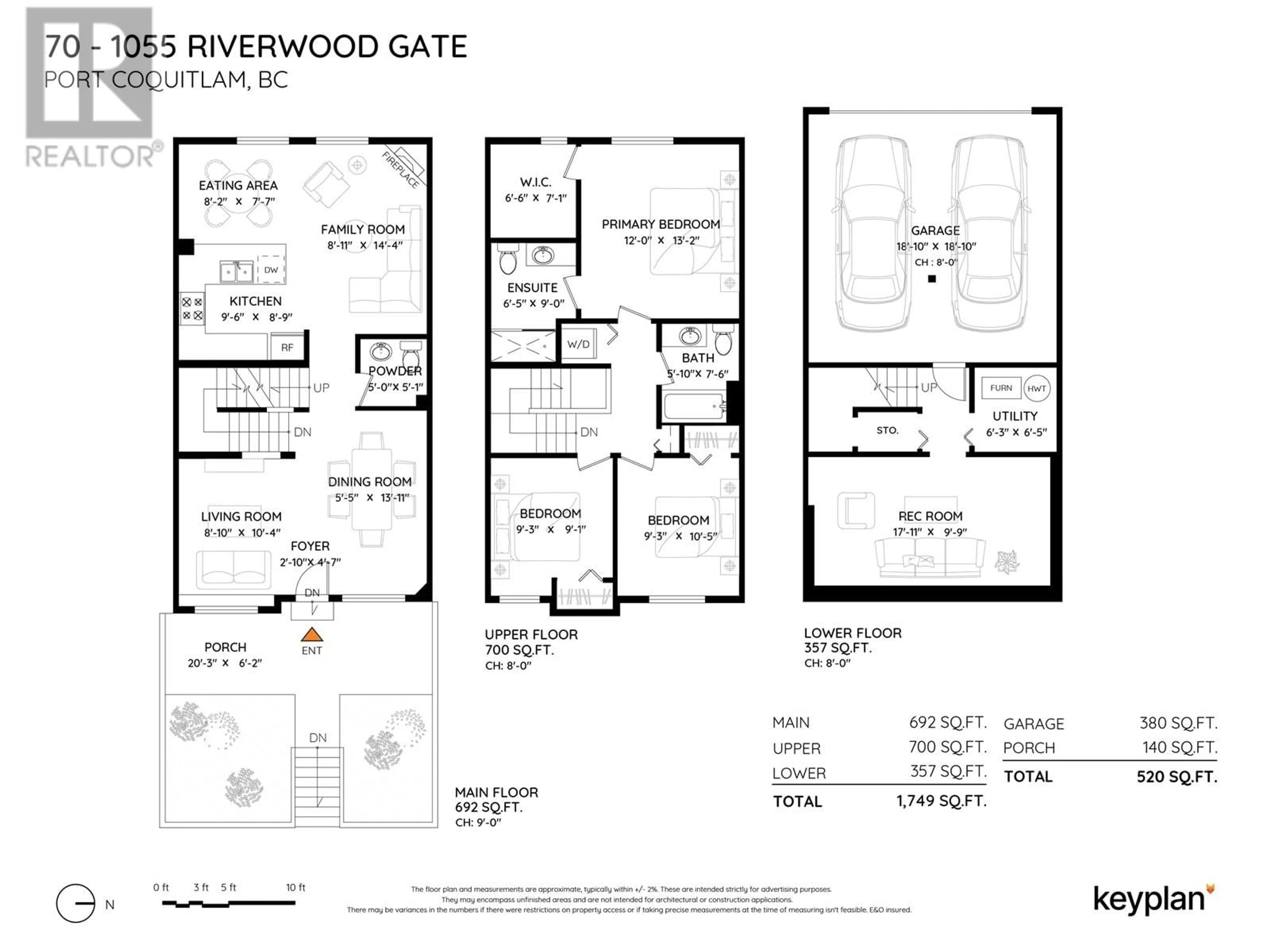 Floor plan for 70 1055 RIVERWOOD GATE, Port Coquitlam British Columbia V3B8C3