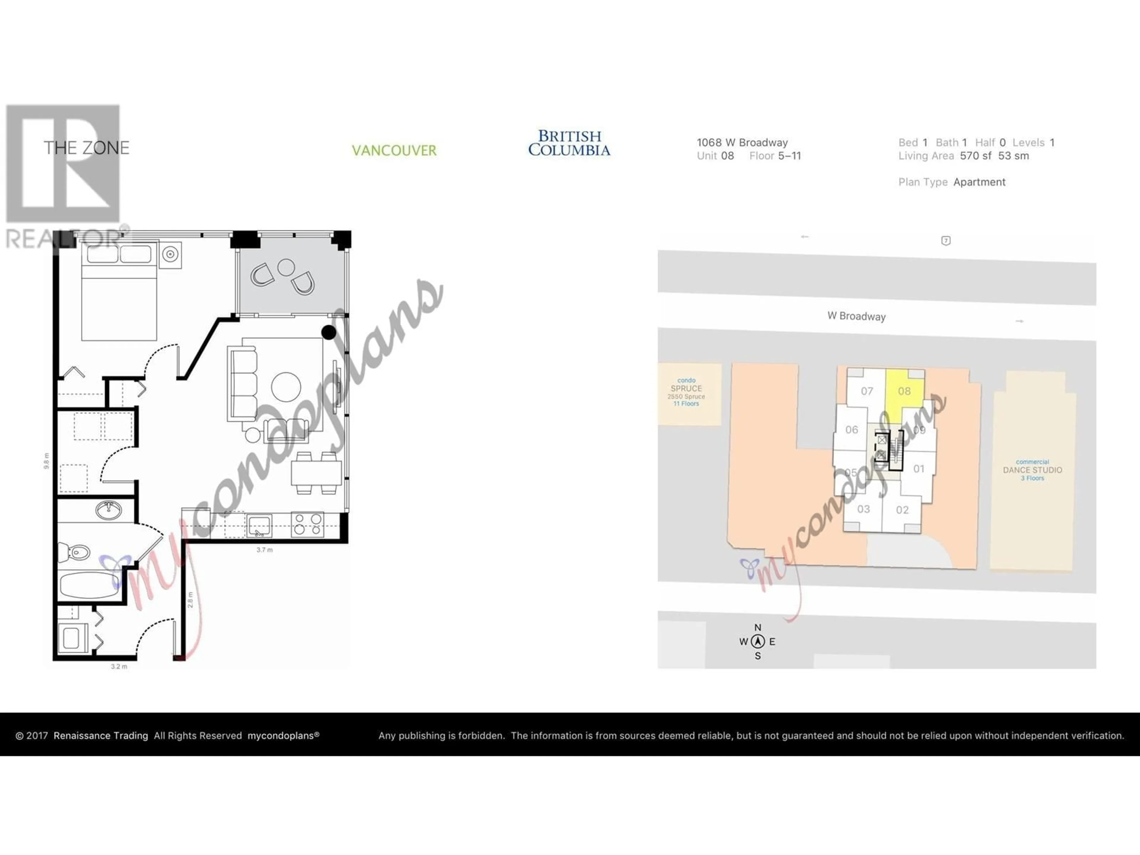 Floor plan for 708 - 1068 BROADWAY, Vancouver British Columbia V6B1E6