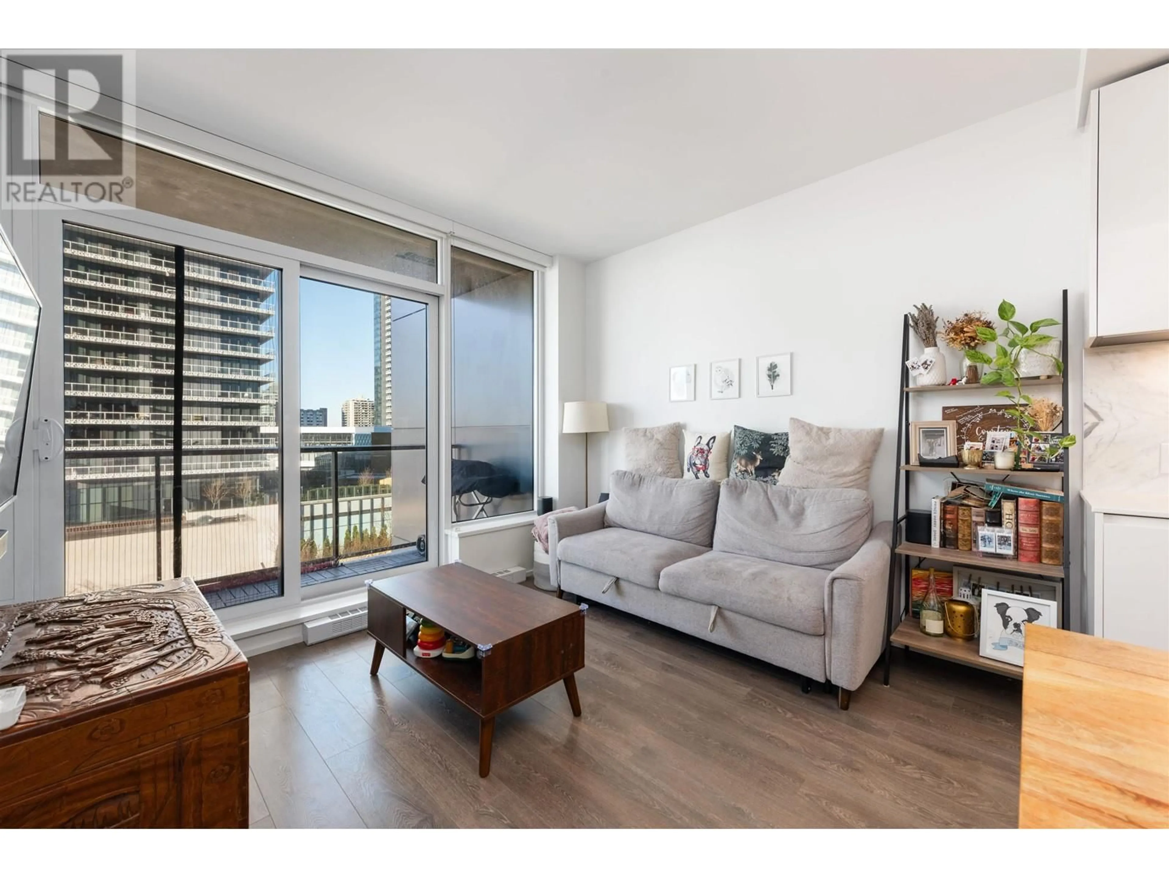 Living room with furniture, wood/laminate floor for 606 4650 BRENTWOOD BOULEVARD, Burnaby British Columbia V5C0M3