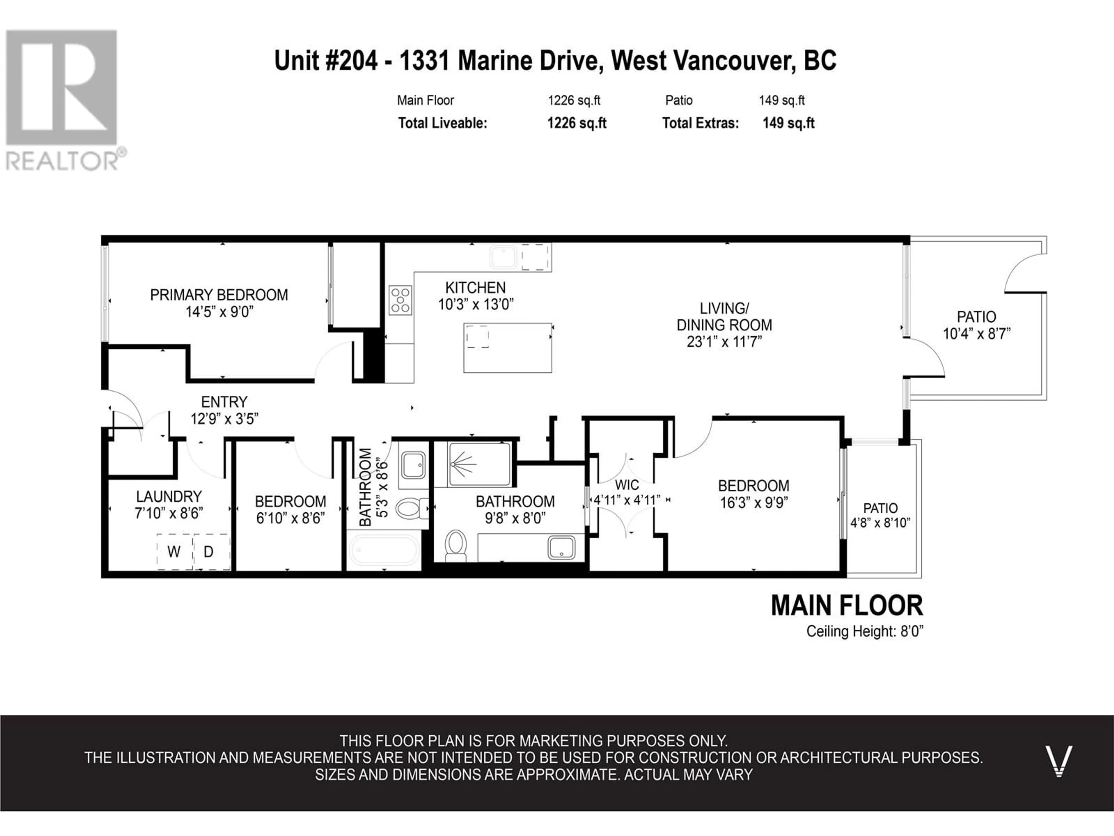 Floor plan for 204 1331 MARINE DRIVE, West Vancouver British Columbia V7T1B6