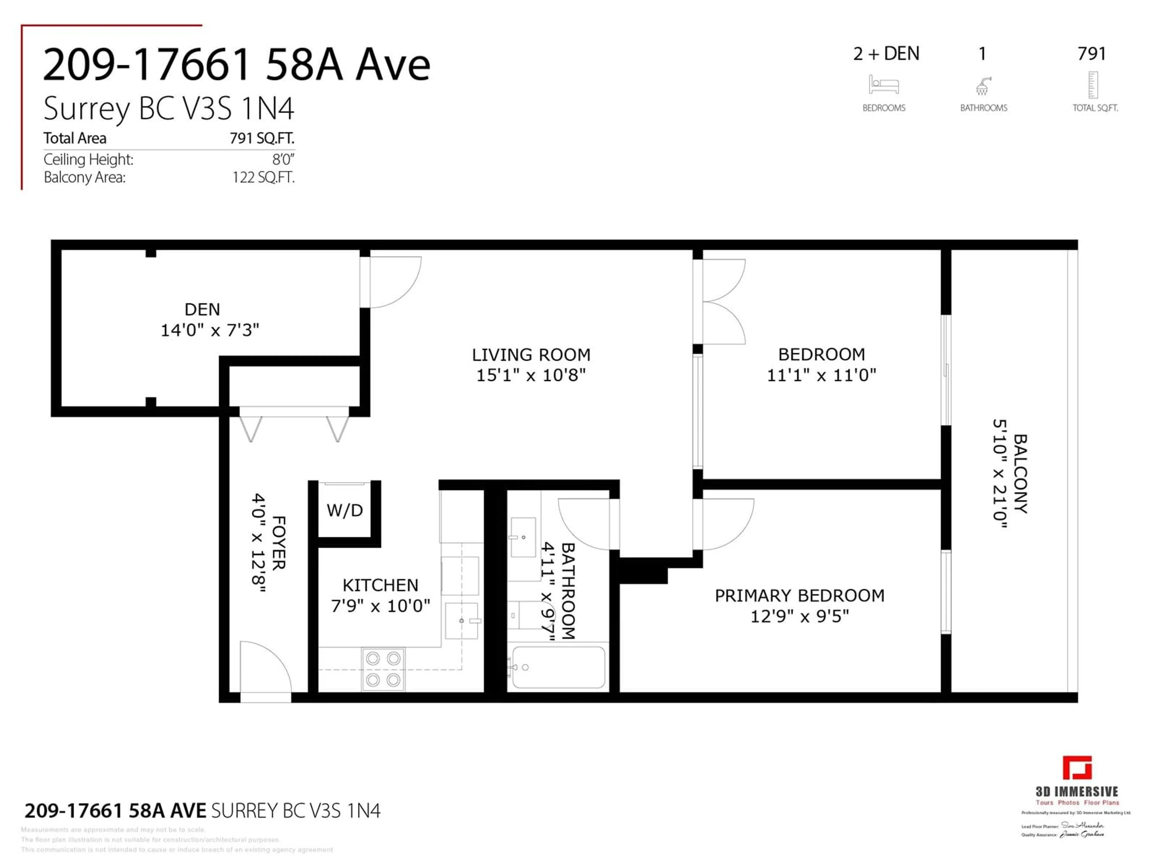 Floor plan for 209 17661 58A AVENUE, Surrey British Columbia V3S1N4