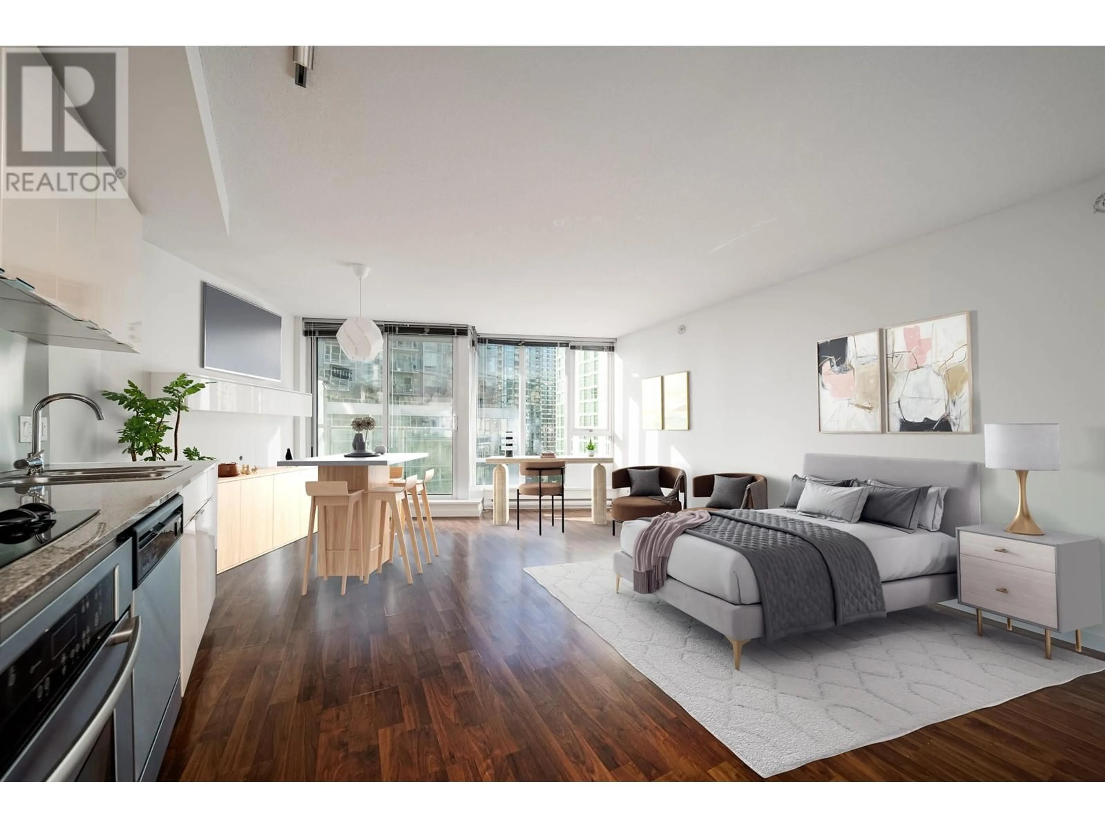 Living room with furniture, wood/laminate floor for 908 233 ROBSON STREET, Vancouver British Columbia V6B0E8