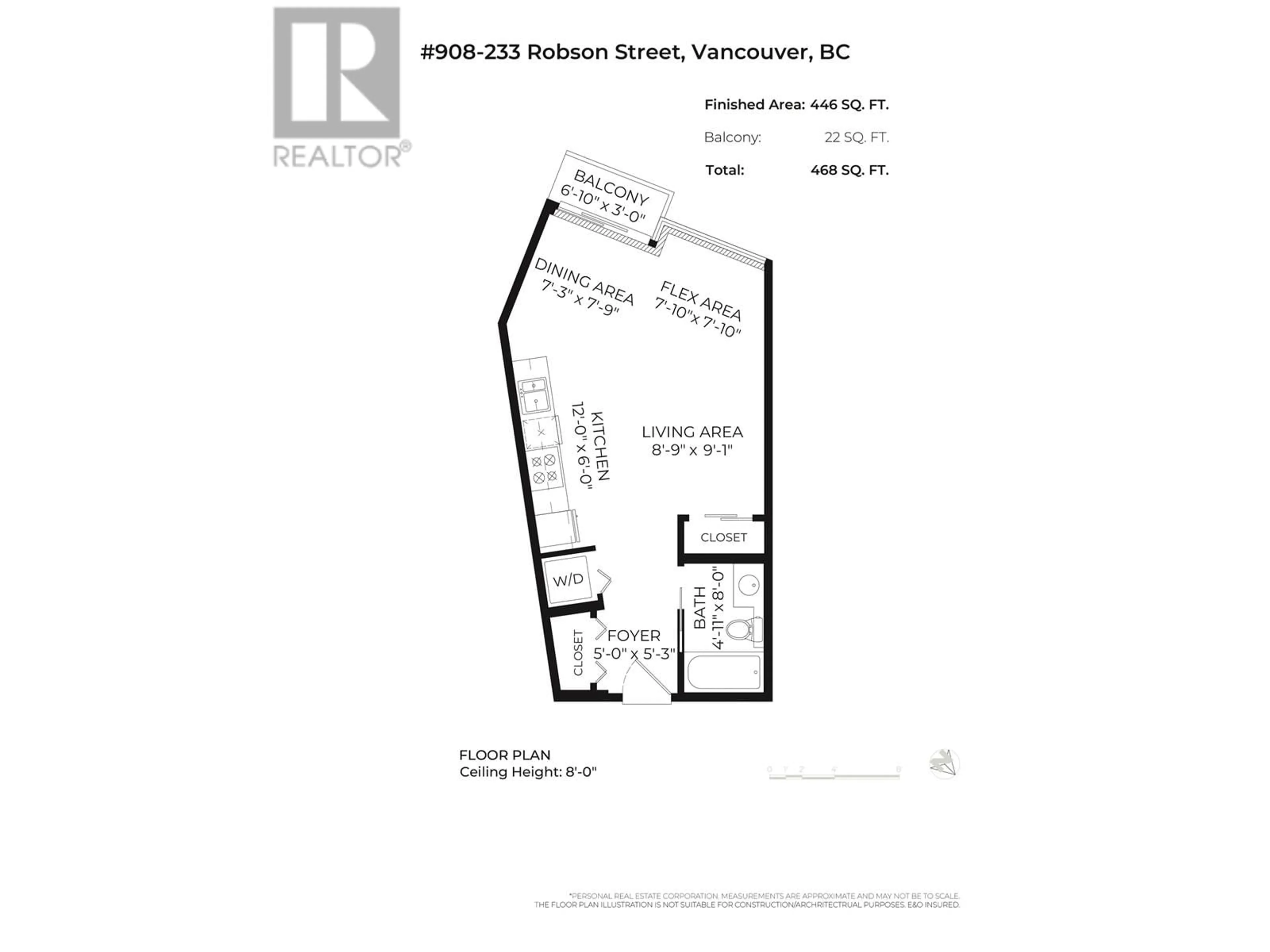 Floor plan for 908 233 ROBSON STREET, Vancouver British Columbia V6B0E8