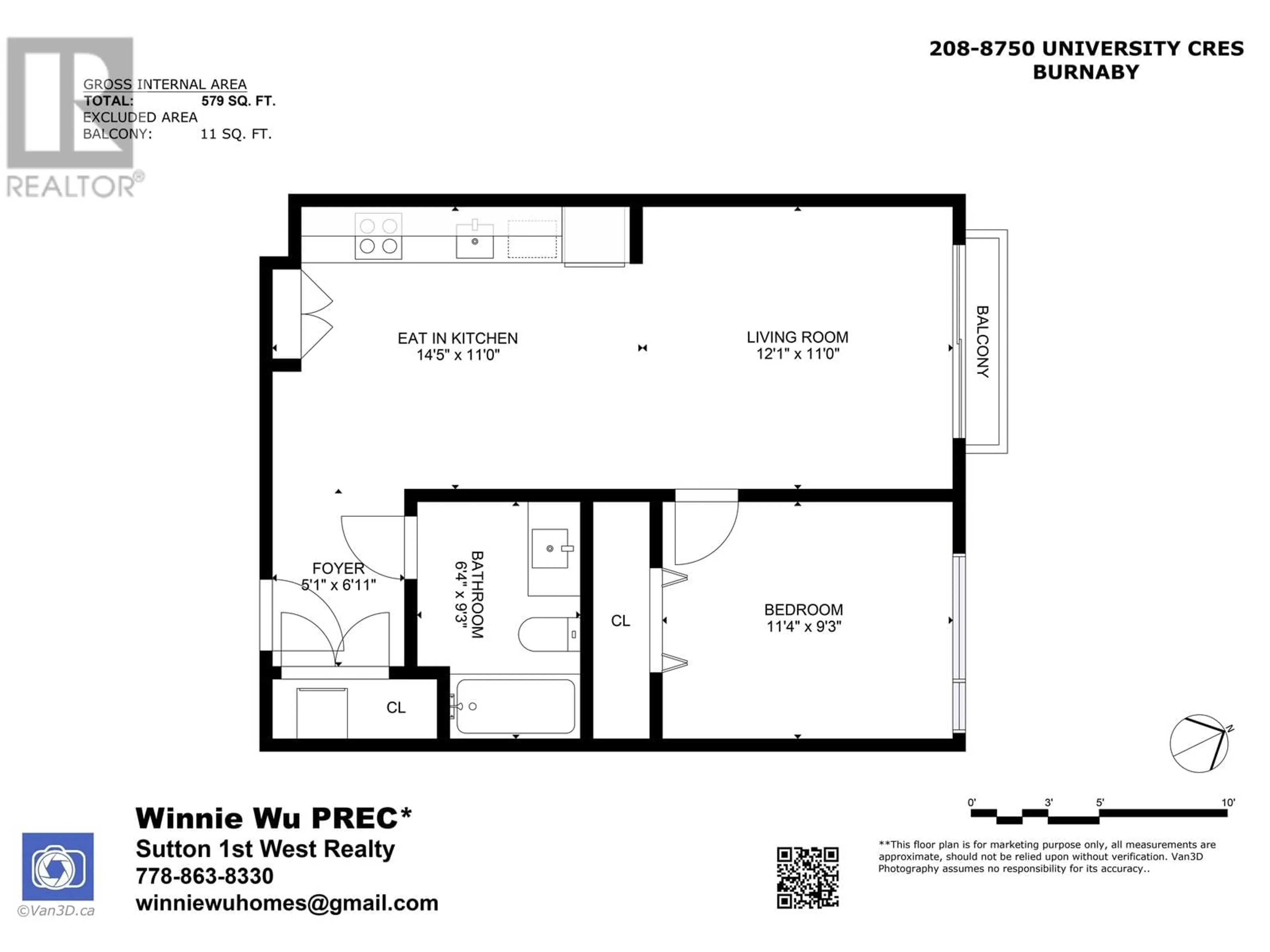 Floor plan for 208 8750 UNIVERSITY CRESCENT, Burnaby British Columbia V5A0G9